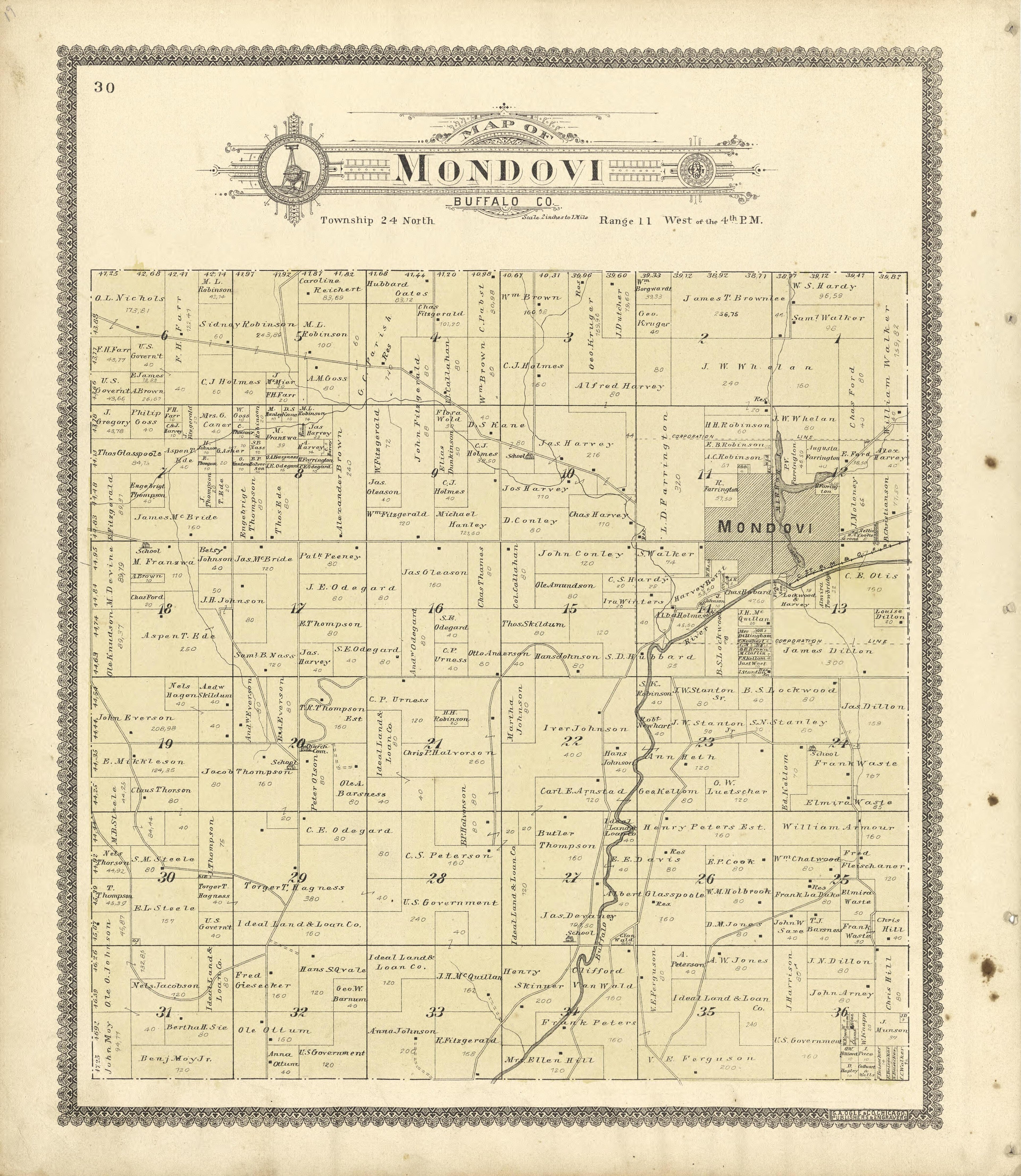 Map Mandovi Buffalo County from Standard Atlas of Buffalo and Pepin Counties, Wisconsin : Including a Plat Book of the Villages, Cities and Townships of the County, Map of the State, United States and World : Farmers … 1896 by Relic Map Company