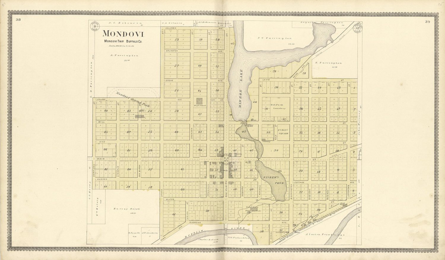 Mondovi from Standard Atlas of Buffalo and Pepin Counties, Wisconsin : Including a Plat Book of the Villages, Cities and Townships of the County, Map of the State, United States and World : Farmers … 1896 by Relic Map Company