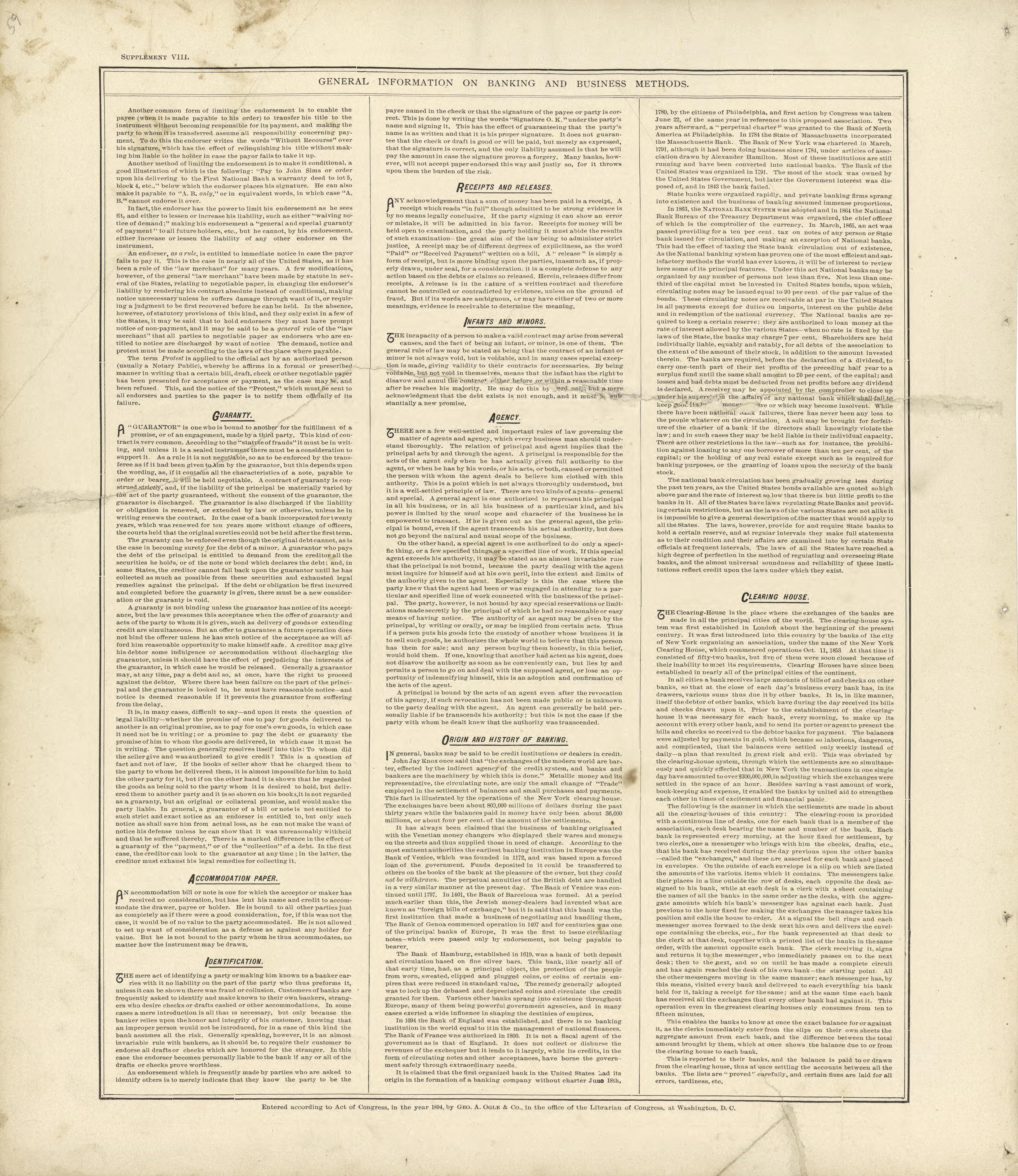General Information On Banking and Business Methods - Continued from Standard Atlas of Buffalo and Pepin Counties, Wisconsin : Including a Plat Book of the Villages, Cities and Townships of the County, Map of the State, United States and World : Farme... by Relic Map Company