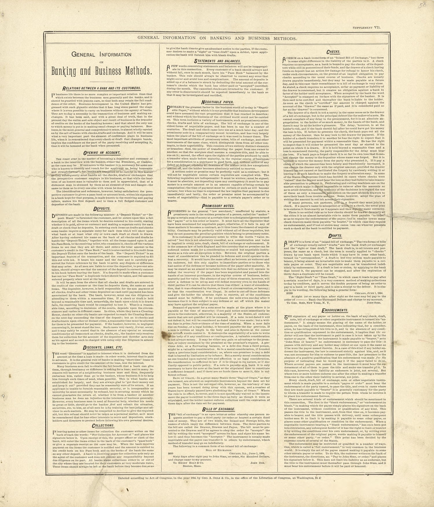 General Information On Banking and Business Methods from Standard Atlas of Buffalo and Pepin Counties, Wisconsin : Including a Plat Book of the Villages, Cities and Townships of the County, Map of the State, United States and World : Farmers … 1896 by Relic Map Company