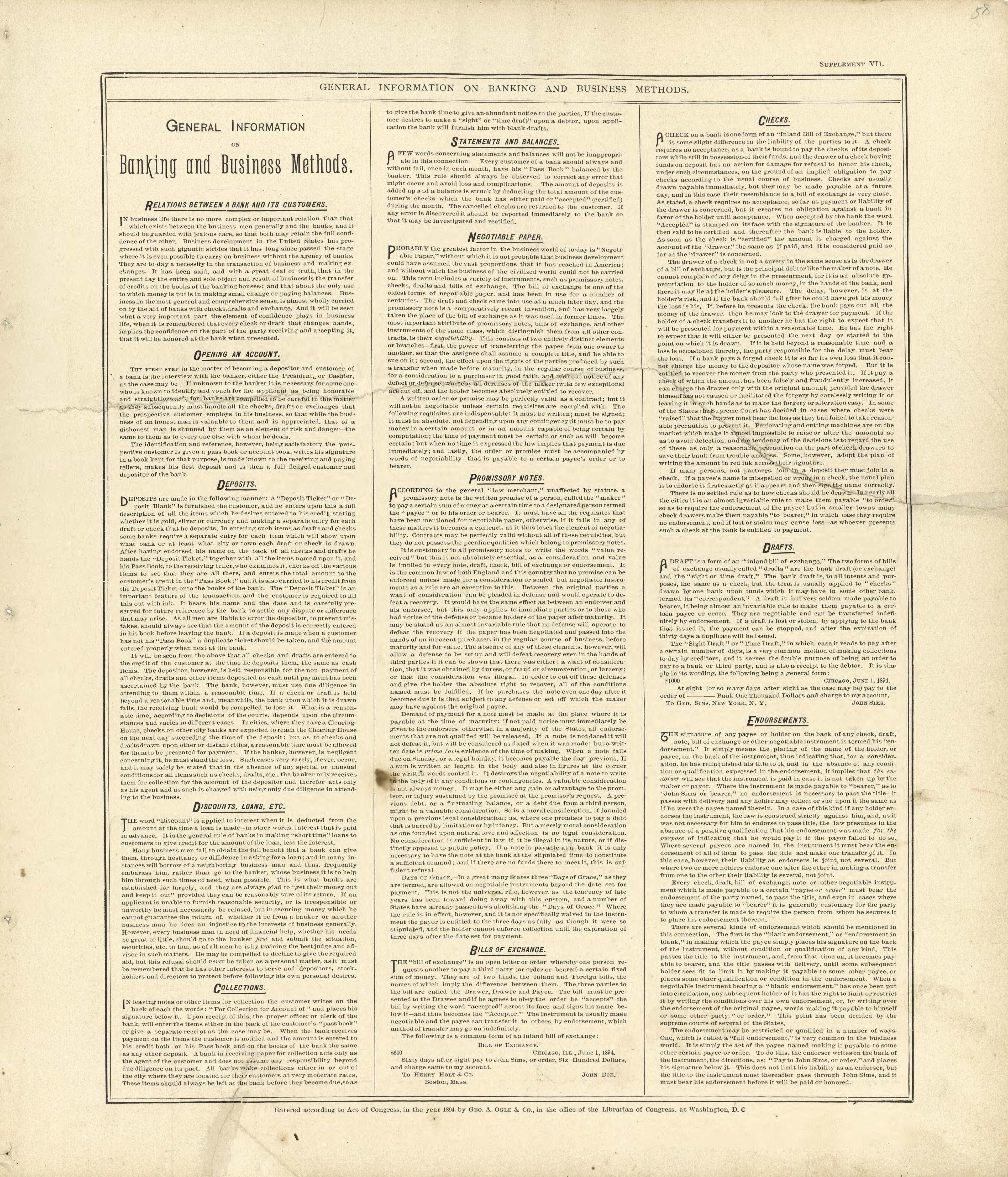 General Information On Banking and Business Methods from Standard Atlas of Buffalo and Pepin Counties, Wisconsin : Including a Plat Book of the Villages, Cities and Townships of the County, Map of the State, United States and World : Farmers … 1896 by Relic Map Company