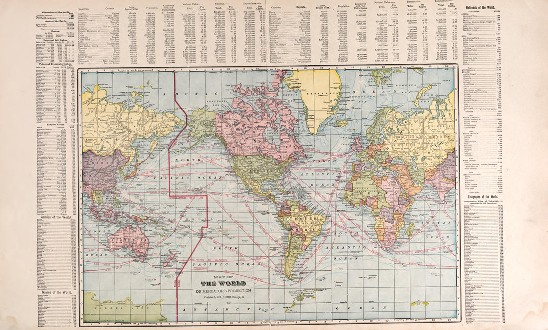 The World from Standard Atlas of Pierce County, Wisconsin : Including a Plat Book of the Villages, Cities and Townships of the County, Map of the State, United States and World : Patrons Directory, Reference … 1908 by Relic Map Company