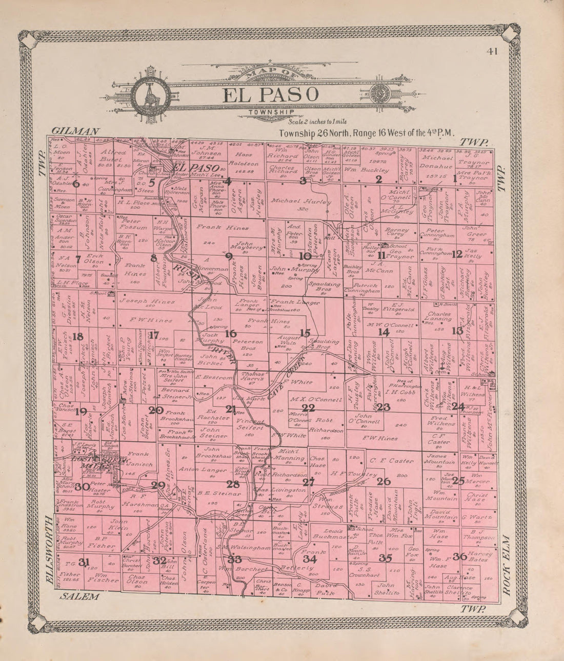 El Paso from Standard Atlas of Pierce County, Wisconsin : Including a Plat Book of the Villages, Cities and Townships of the County, Map of the State, United States and World : Patrons Directory, Reference … 1908 by Relic Map Company