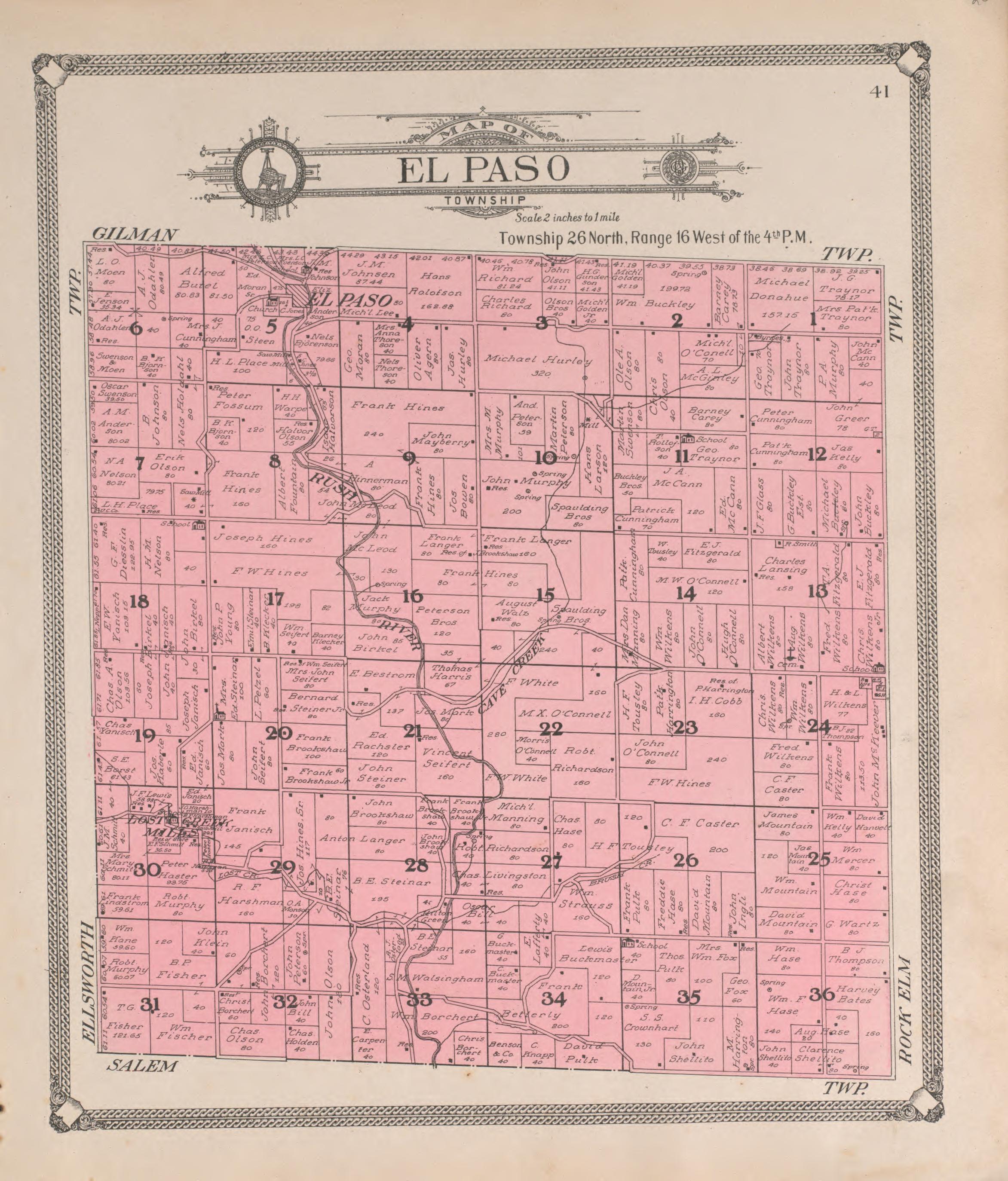 El Paso from Standard Atlas of Pierce County, Wisconsin : Including a Plat Book of the Villages, Cities and Townships of the County, Map of the State, United States and World : Patrons Directory, Reference … 1908 by Relic Map Company