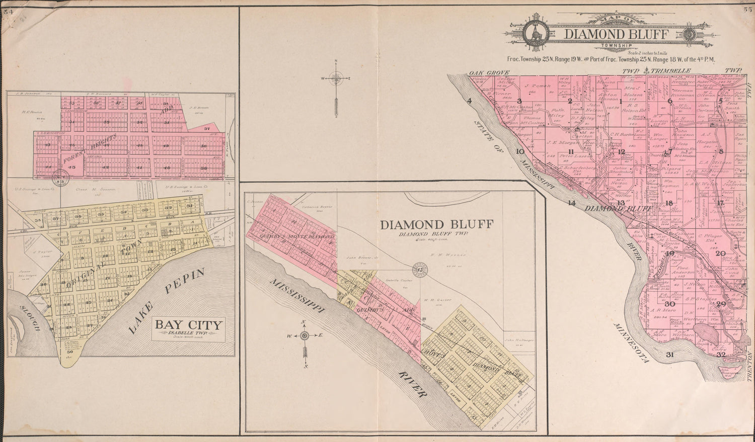 Diamond Bluff from Standard Atlas of Pierce County, Wisconsin : Including a Plat Book of the Villages, Cities and Townships of the County, Map of the State, United States and World : Patrons Directory, Reference … 1908 by Relic Map Company