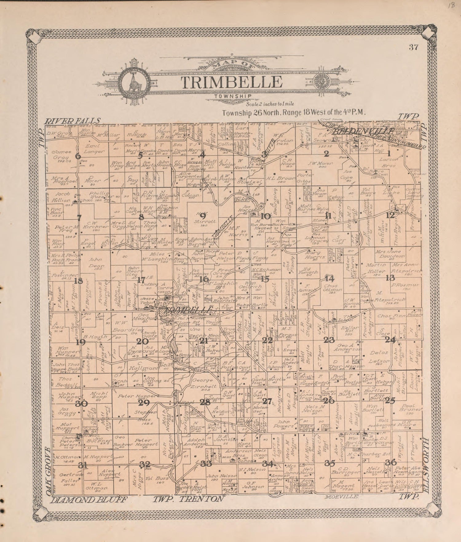 Trimbelle from Standard Atlas of Pierce County, Wisconsin : Including a Plat Book of the Villages, Cities and Townships of the County, Map of the State, United States and World : Patrons Directory, Reference … 1908 by Relic Map Company