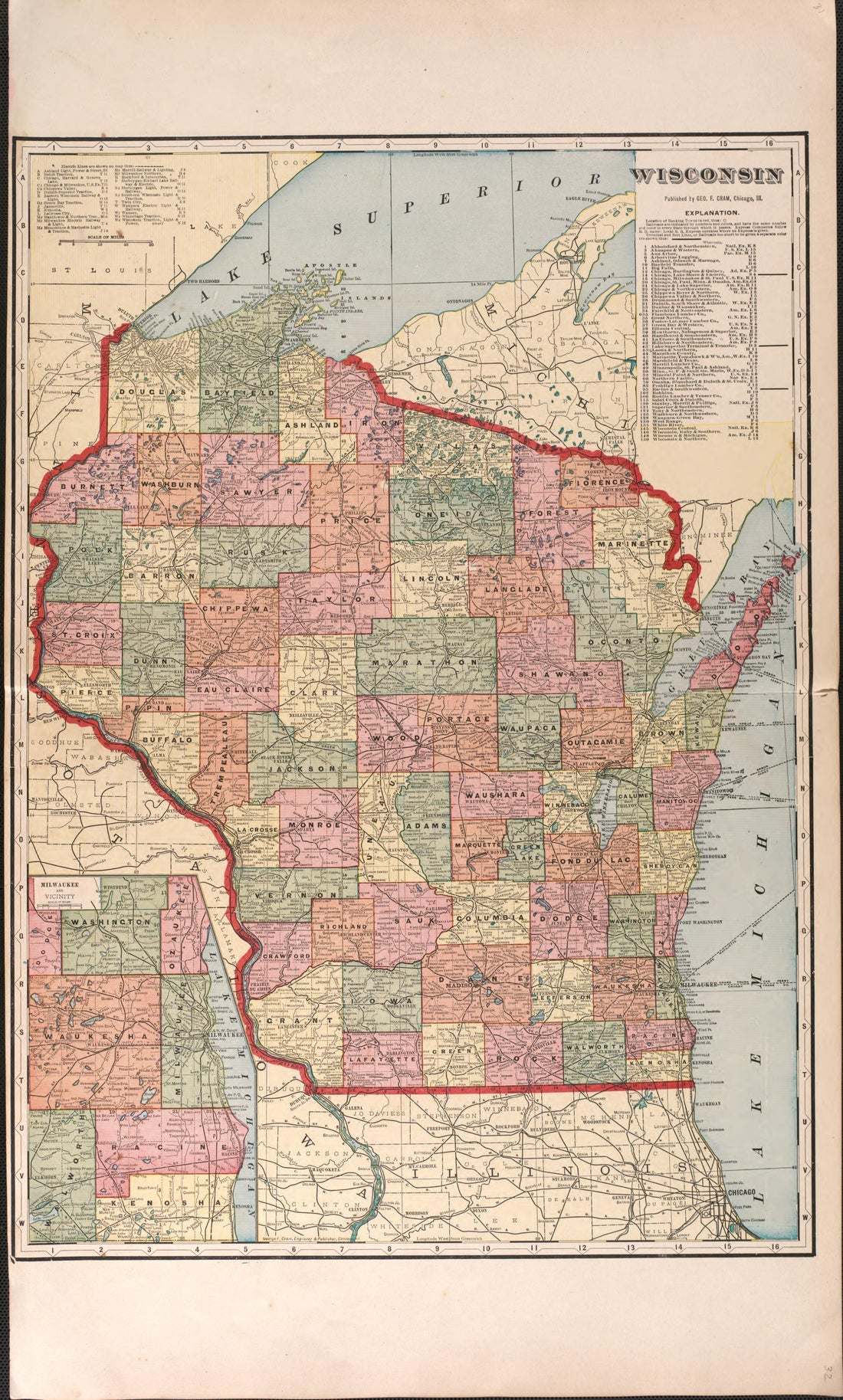 Wisconsin from Standard Atlas of Pierce County, Wisconsin : Including a Plat Book of the Villages, Cities and Townships of the County, Map of the State, United States and World : Patrons Directory, Reference … 1908 by Relic Map Company