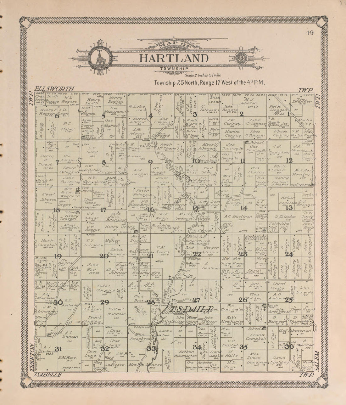 Hartland from Standard Atlas of Pierce County, Wisconsin : Including a Plat Book of the Villages, Cities and Townships of the County, Map of the State, United States and World : Patrons Directory, Reference … 1908 by Relic Map Company