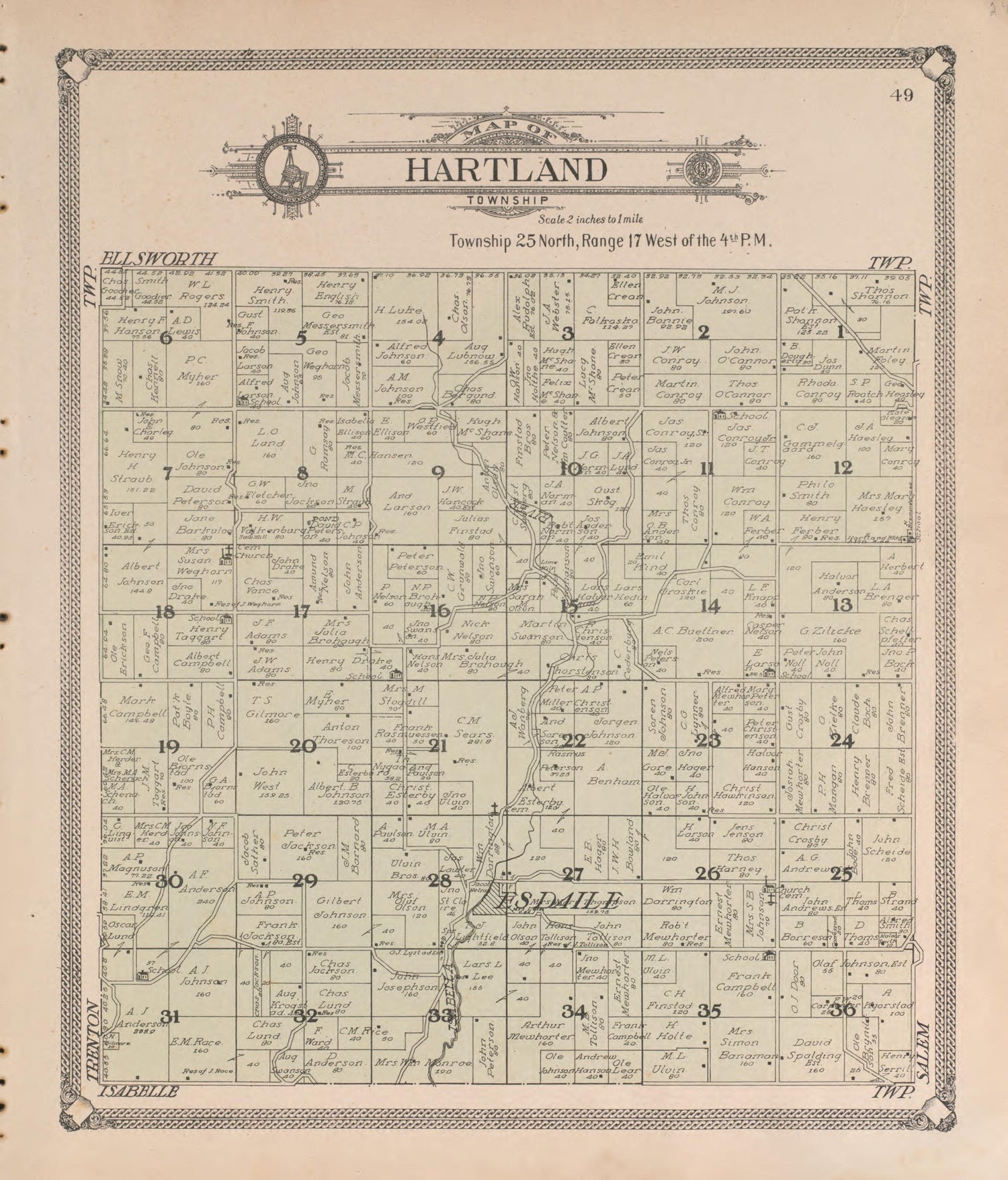 Hartland from Standard Atlas of Pierce County, Wisconsin : Including a Plat Book of the Villages, Cities and Townships of the County, Map of the State, United States and World : Patrons Directory, Reference … 1908 by Relic Map Company