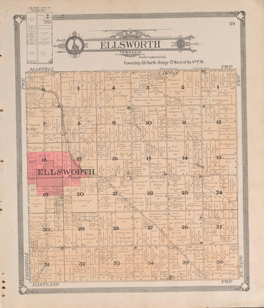 Ellsworth from Standard Atlas of Pierce County, Wisconsin : Including a Plat Book of the Villages, Cities and Townships of the County, Map of the State, United States and World : Patrons Directory, Reference … 1908 by Relic Map Company