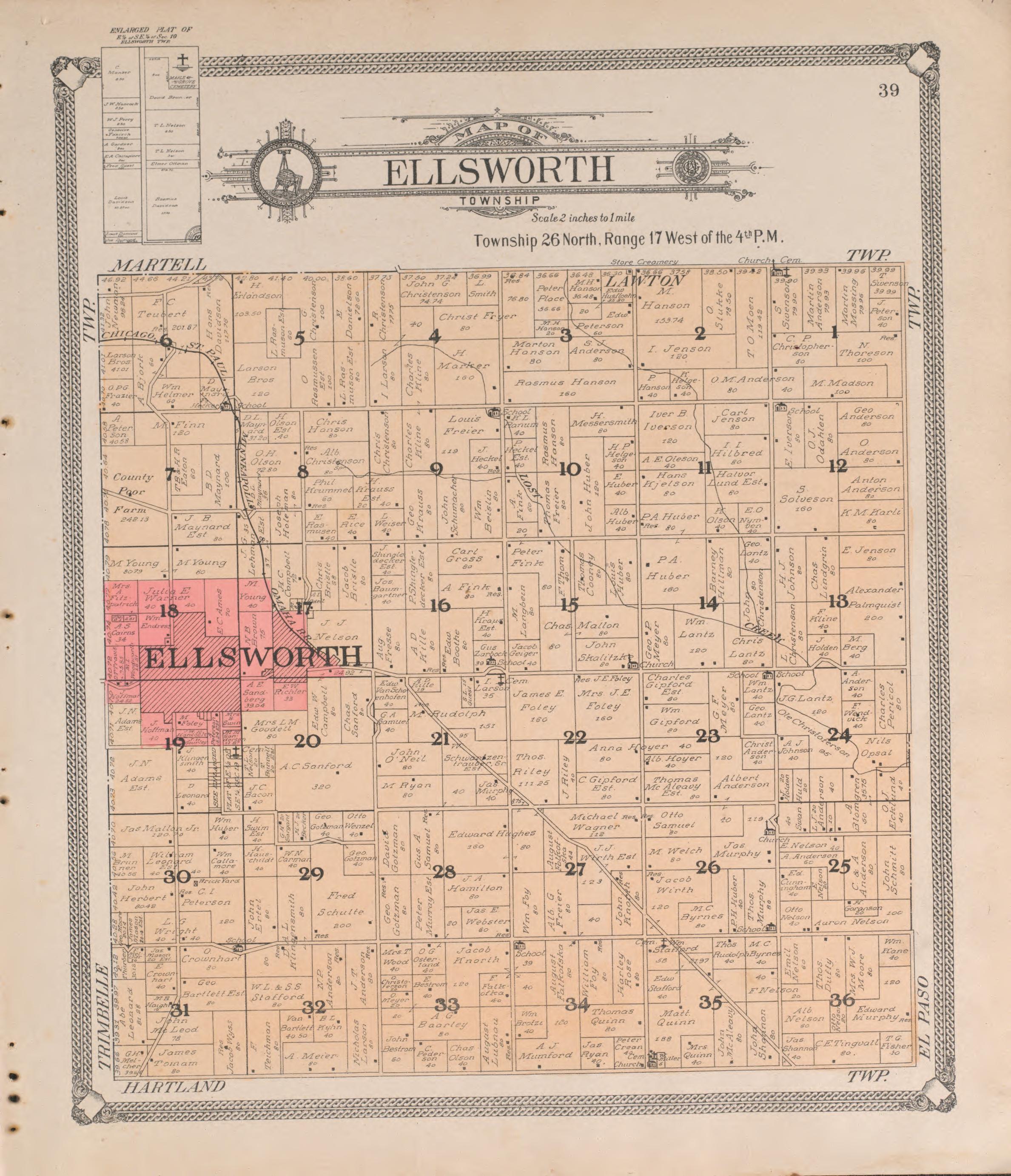 Ellsworth from Standard Atlas of Pierce County, Wisconsin : Including a Plat Book of the Villages, Cities and Townships of the County, Map of the State, United States and World : Patrons Directory, Reference … 1908 by Relic Map Company