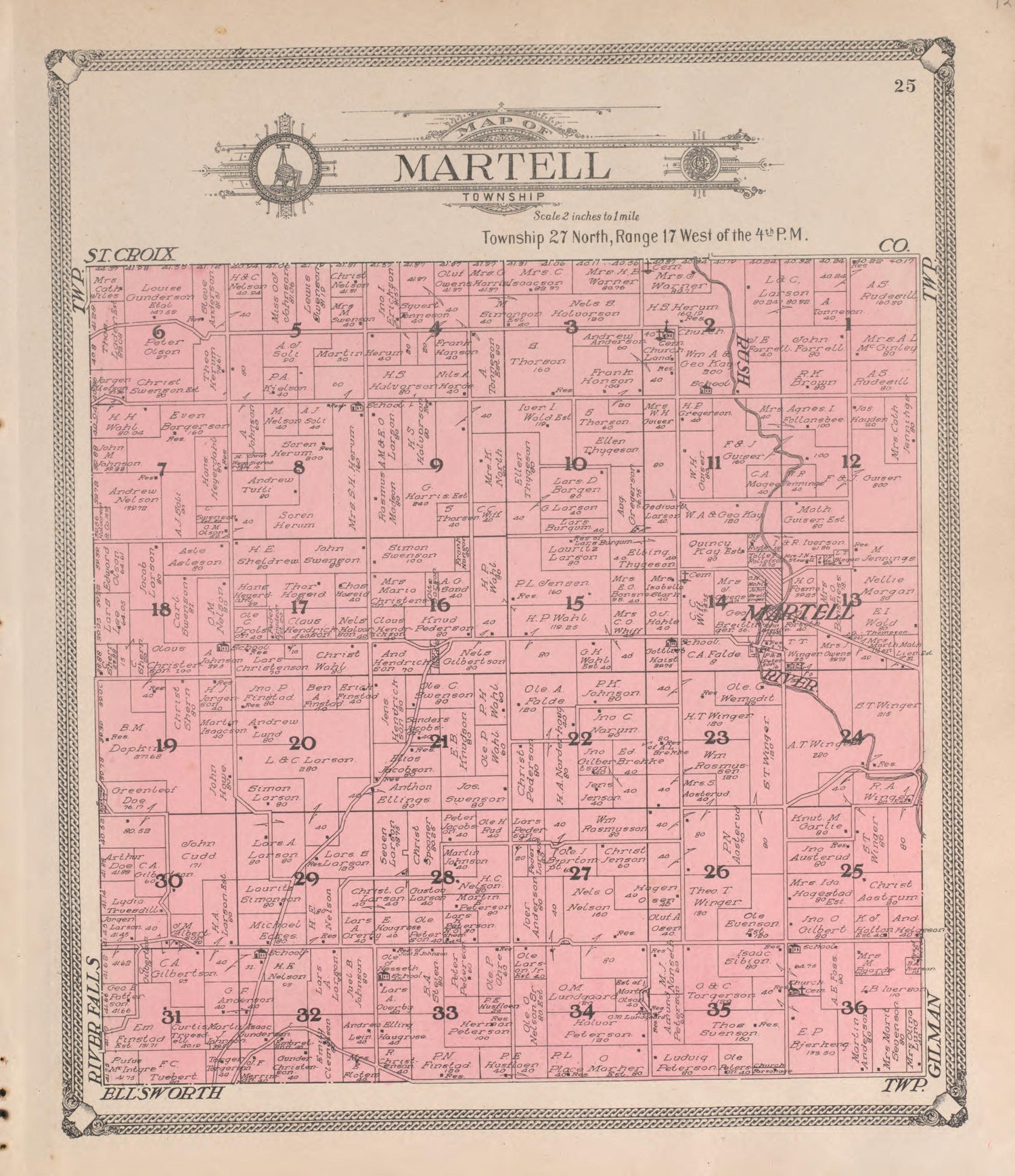 Martell from Standard Atlas of Pierce County, Wisconsin : Including a Plat Book of the Villages, Cities and Townships of the County, Map of the State, United States and World : Patrons Directory, Reference … 1908 by Relic Map Company