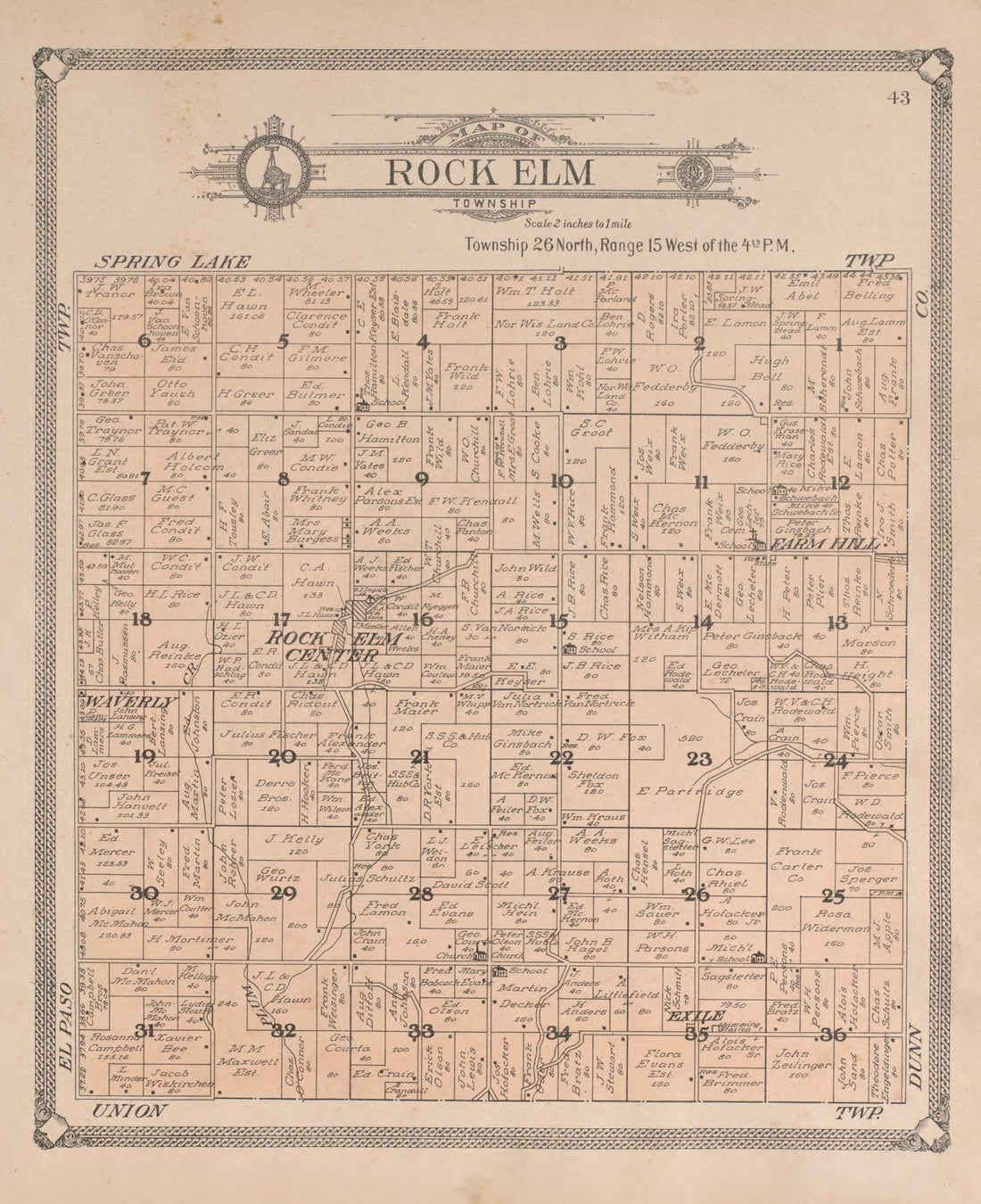 Rock Elm from Standard Atlas of Pierce County, Wisconsin : Including a Plat Book of the Villages, Cities and Townships of the County, Map of the State, United States and World : Patrons Directory, Reference … 1908 by Relic Map Company