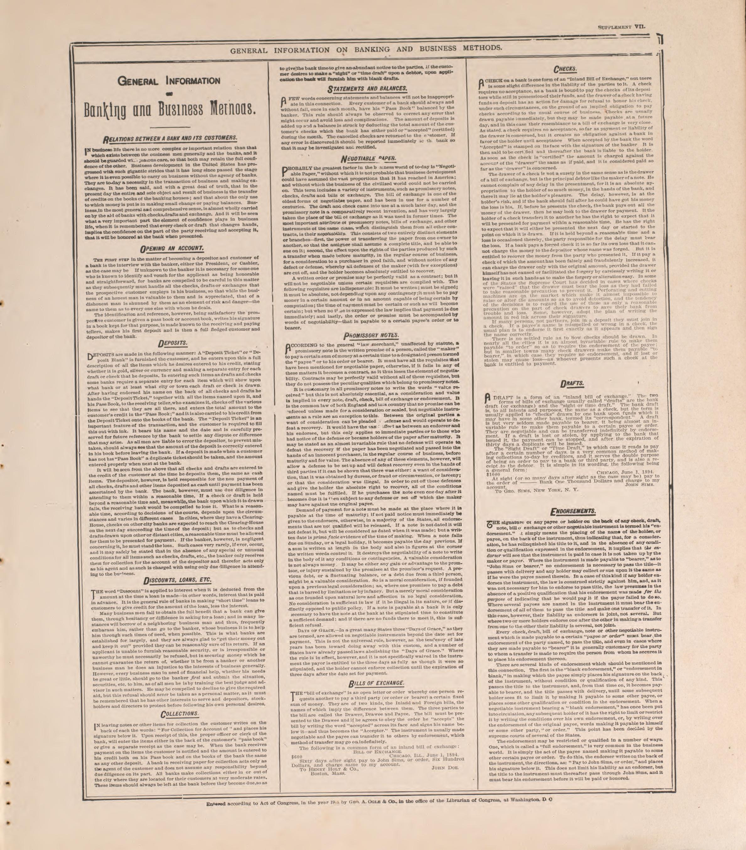General Information On Banking and Business Methods from Standard Atlas of Pierce County, Wisconsin : Including a Plat Book of the Villages, Cities and Townships of the County, Map of the State, United States and World : Patrons Directory, Reference �... by Relic Map Company