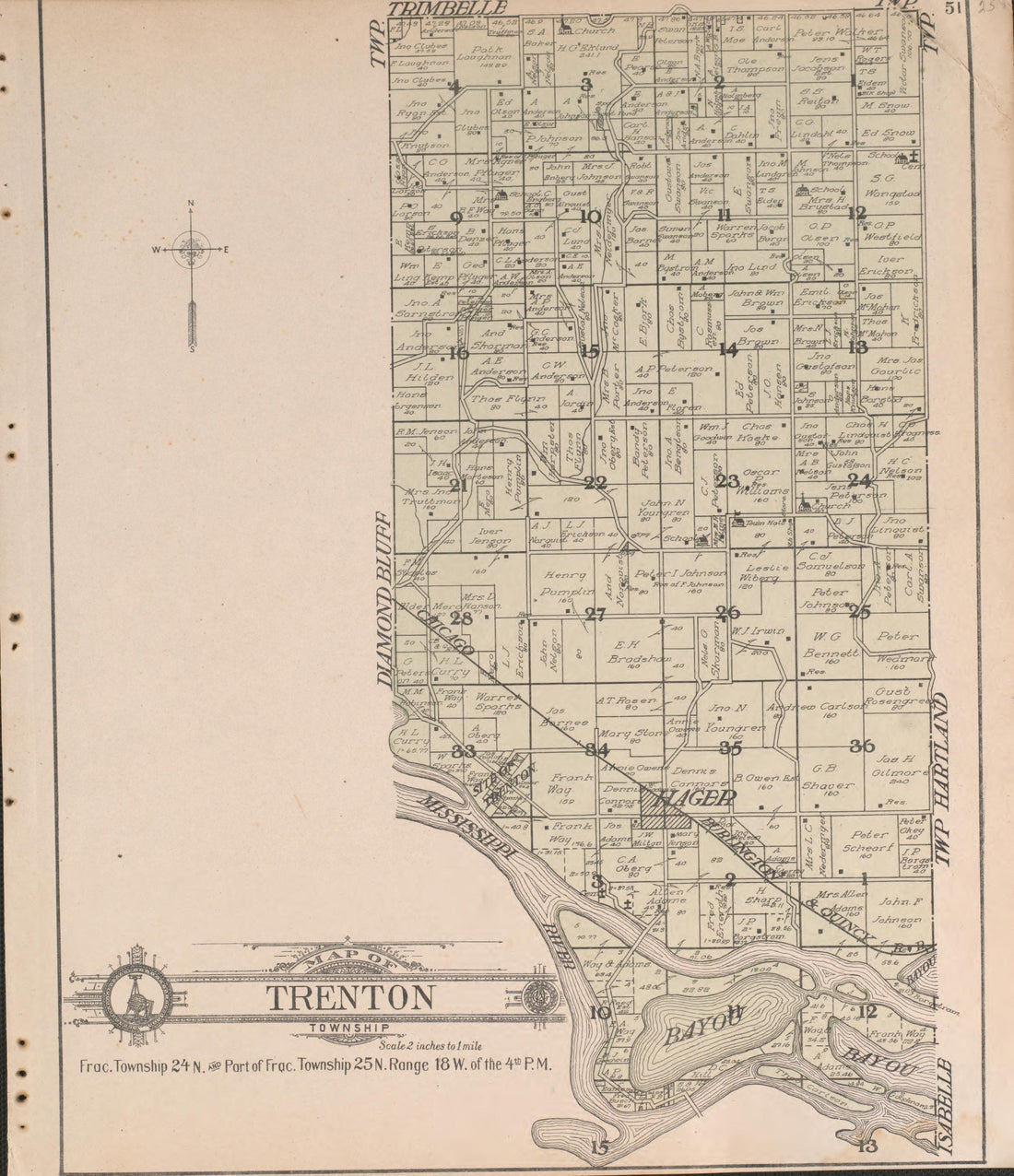 Trenton from Standard Atlas of Pierce County, Wisconsin : Including a Plat Book of the Villages, Cities and Townships of the County, Map of the State, United States and World : Patrons Directory, Reference … 1908 by Relic Map Company