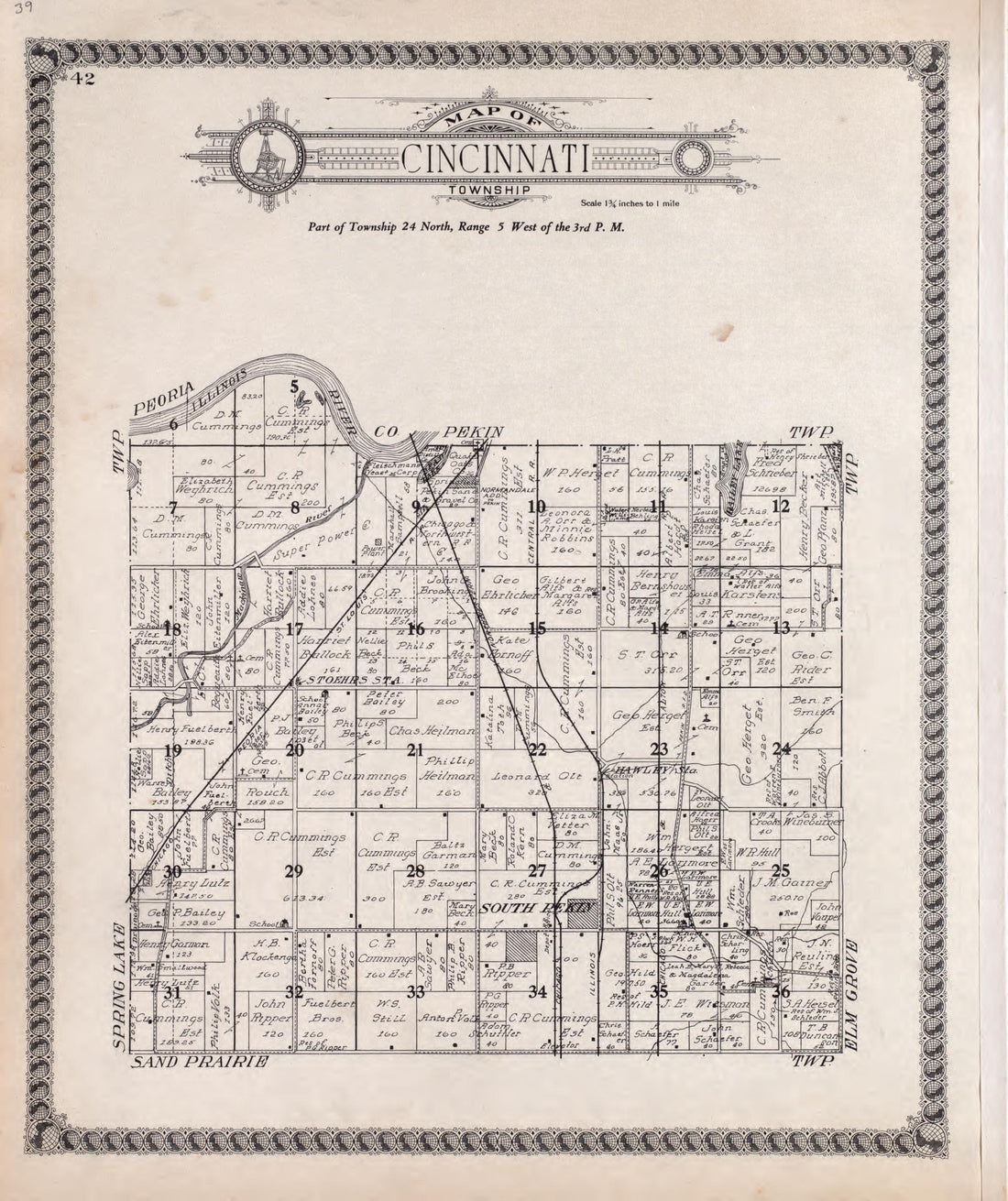 Cincinnati from Standard Atlas of Tazewell County, Illinois : Including a Plat Book of the Villages, Cities and Townships of the County, Map of the State, United States and World : Patrons Directory, Reference … 1929 by Relic Map Company