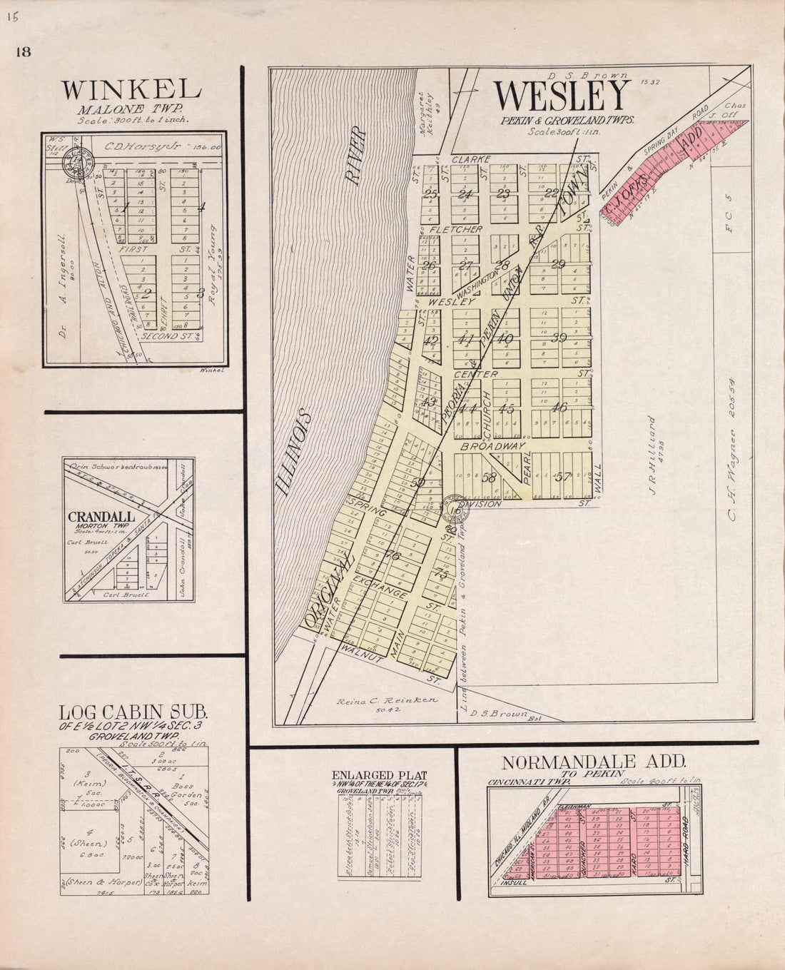 Winkel, Crandall, Log Cabin Sub., Wesley, Normandale Add. from Standard Atlas of Tazewell County, Illinois : Including a Plat Book of the Villages, Cities and Townships of the County, Map of the State, United States and World : Patrons Directory, Refe... by Relic Map Company