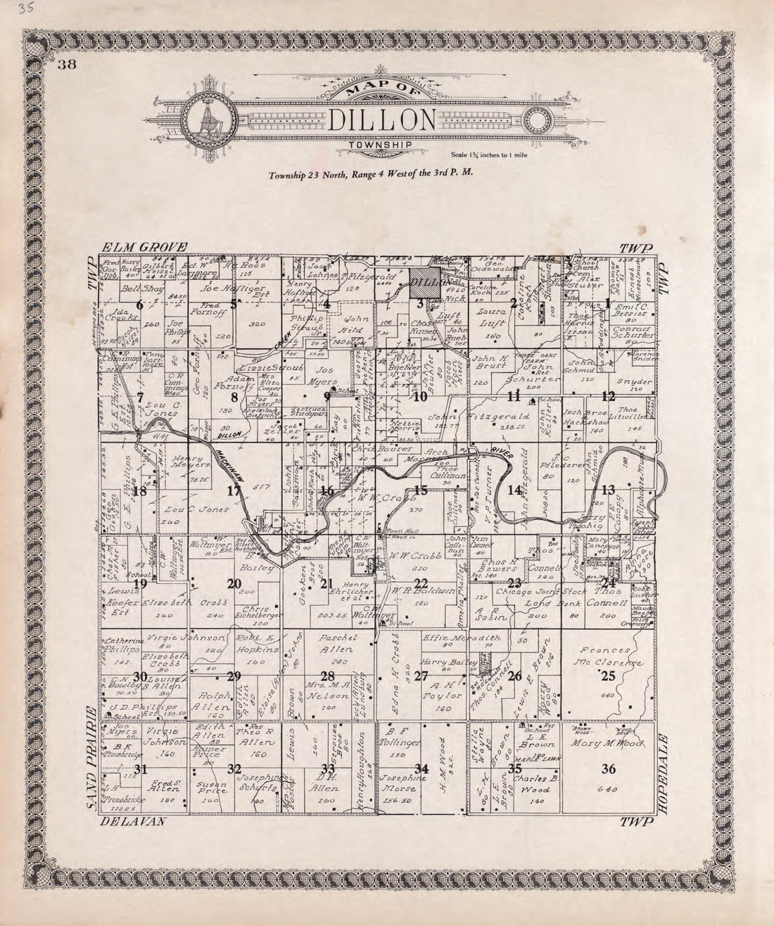 Dillon from Standard Atlas of Tazewell County, Illinois : Including a Plat Book of the Villages, Cities and Townships of the County, Map of the State, United States and World : Patrons Directory, Reference … 1929 by Relic Map Company