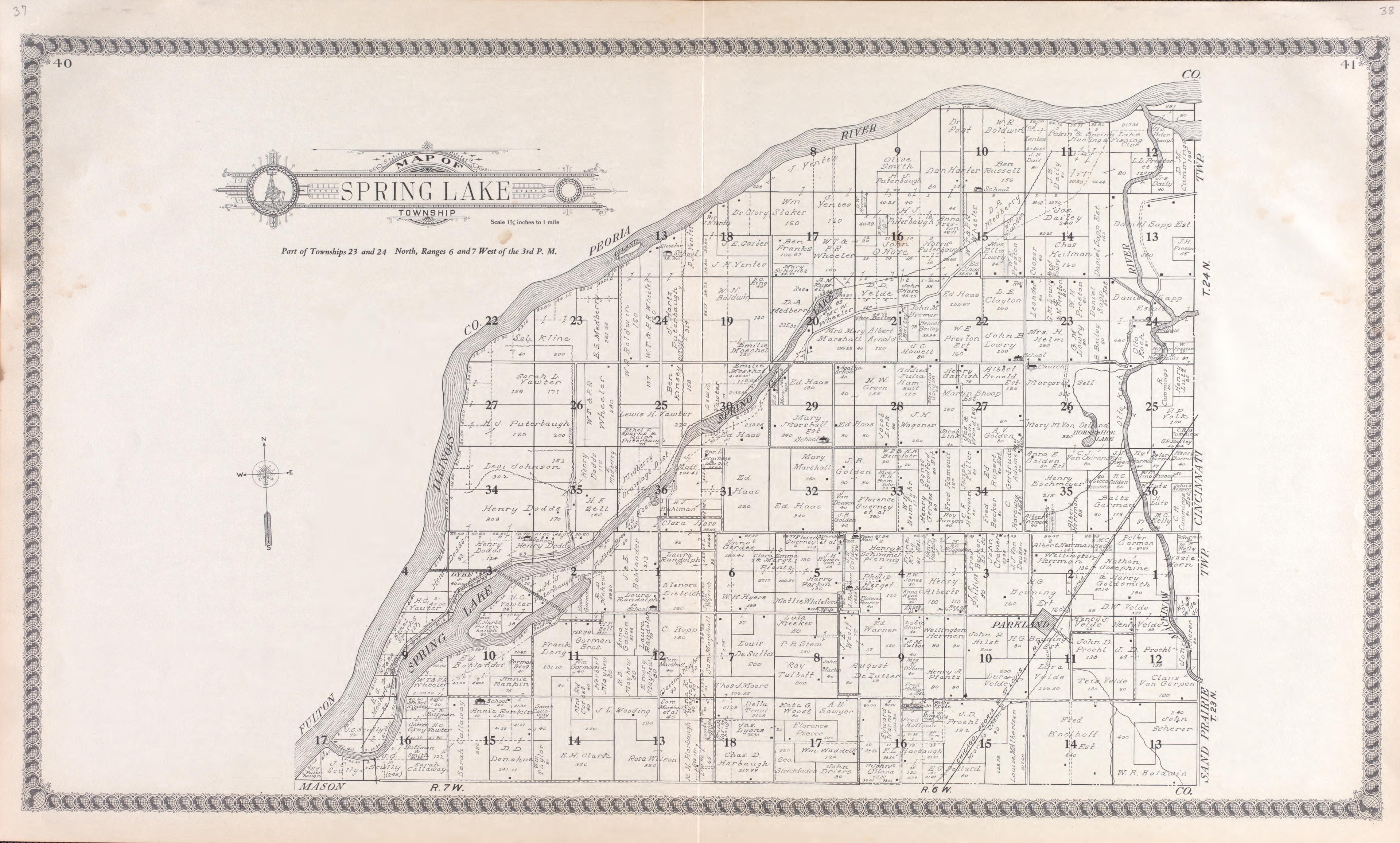 Spring Lake from Standard Atlas of Tazewell County, Illinois : Including a Plat Book of the Villages, Cities and Townships of the County, Map of the State, United States and World : Patrons Directory, Reference … 1929 by Relic Map Company