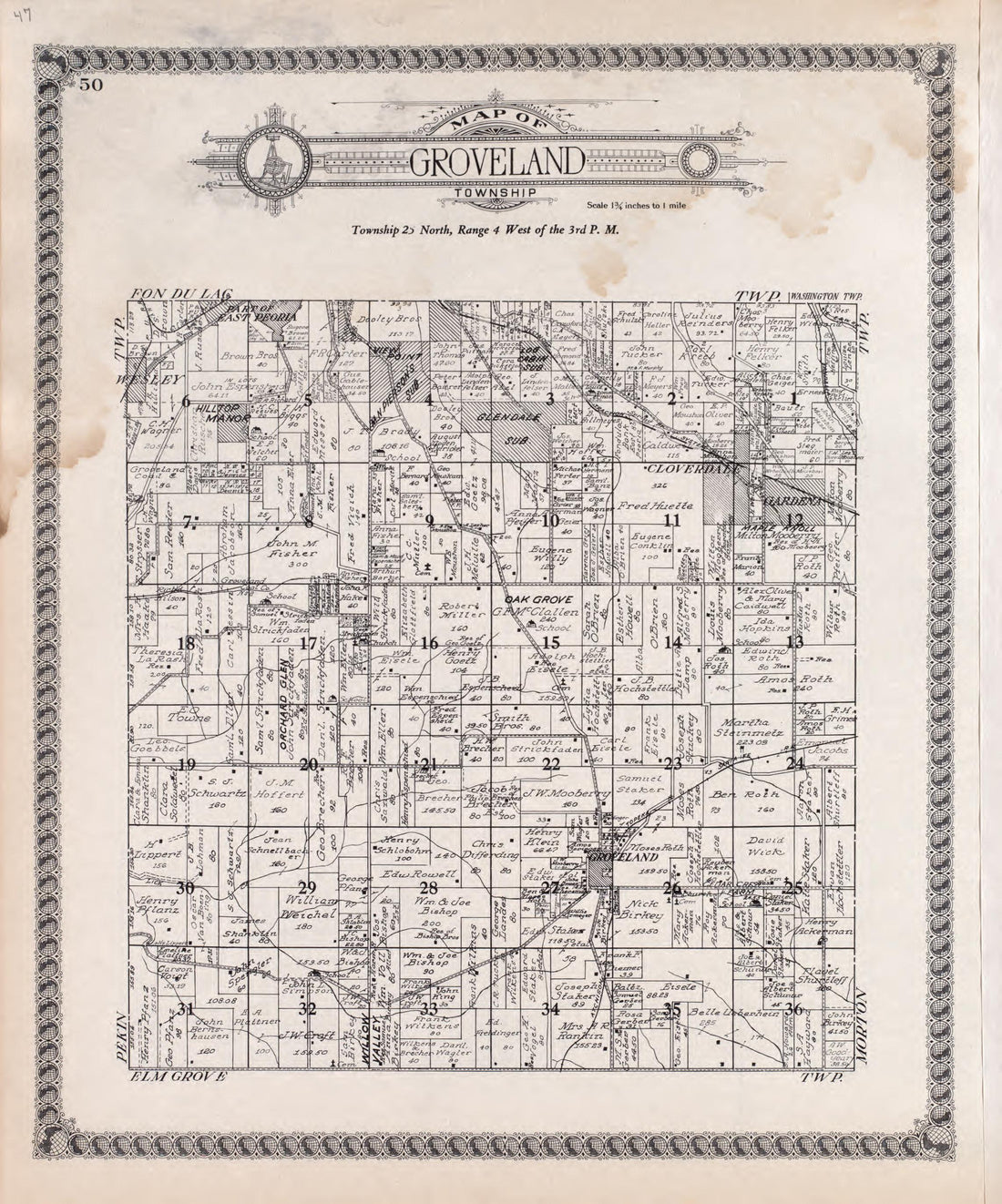 Groveland from Standard Atlas of Tazewell County, Illinois : Including a Plat Book of the Villages, Cities and Townships of the County, Map of the State, United States and World : Patrons Directory, Reference … 1929 by Relic Map Company