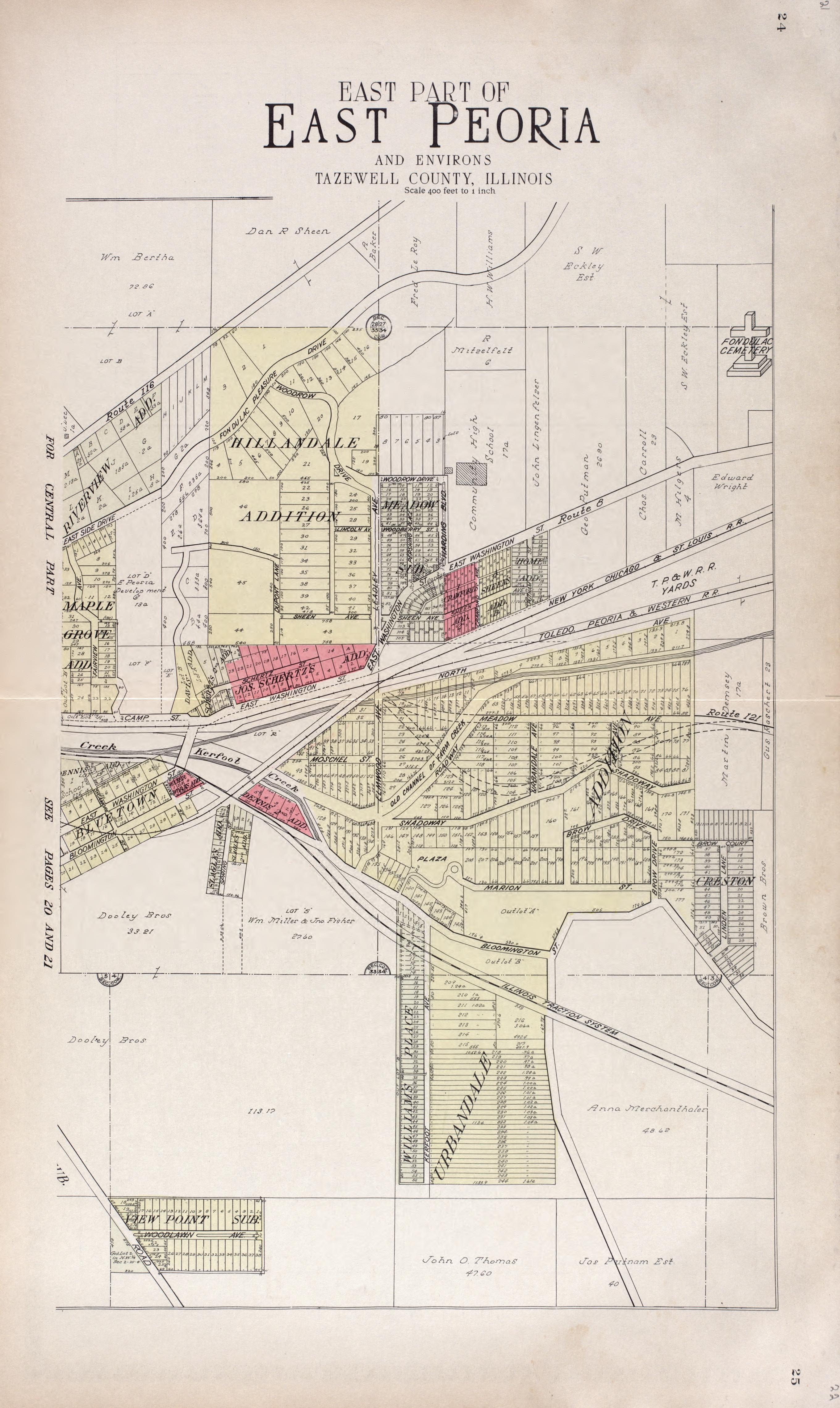 East Part of East Peoria from Standard Atlas of Tazewell County, Illinois : Including a Plat Book of the Villages, Cities and Townships of the County, Map of the State, United States and World : Patrons Directory, Reference … 1929 by Relic Map Company