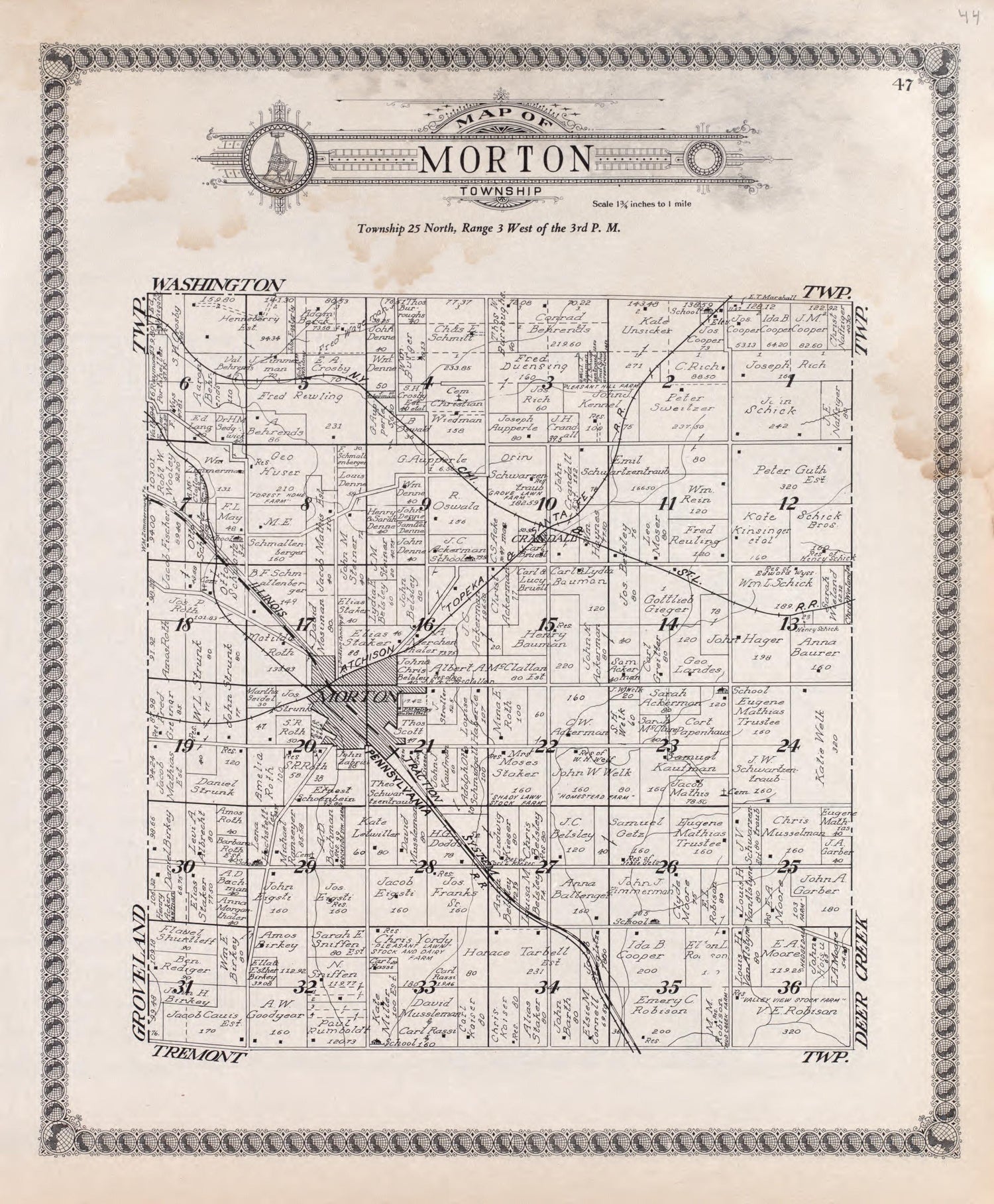 Morton from Standard Atlas of Tazewell County, Illinois : Including a Plat Book of the Villages, Cities and Townships of the County, Map of the State, United States and World : Patrons Directory, Reference … 1929 by Relic Map Company