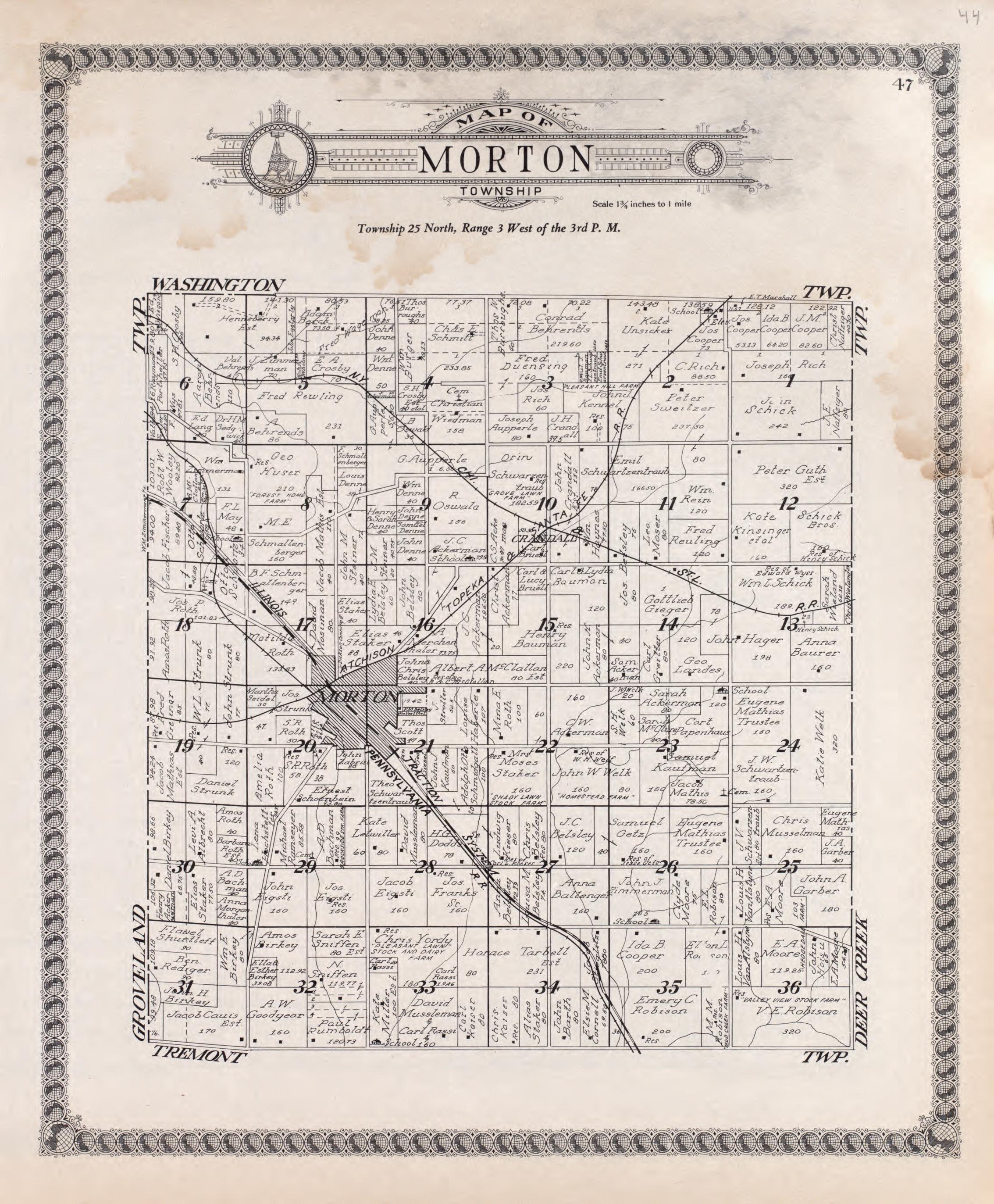 Morton from Standard Atlas of Tazewell County, Illinois : Including a Plat Book of the Villages, Cities and Townships of the County, Map of the State, United States and World : Patrons Directory, Reference … 1929 by Relic Map Company