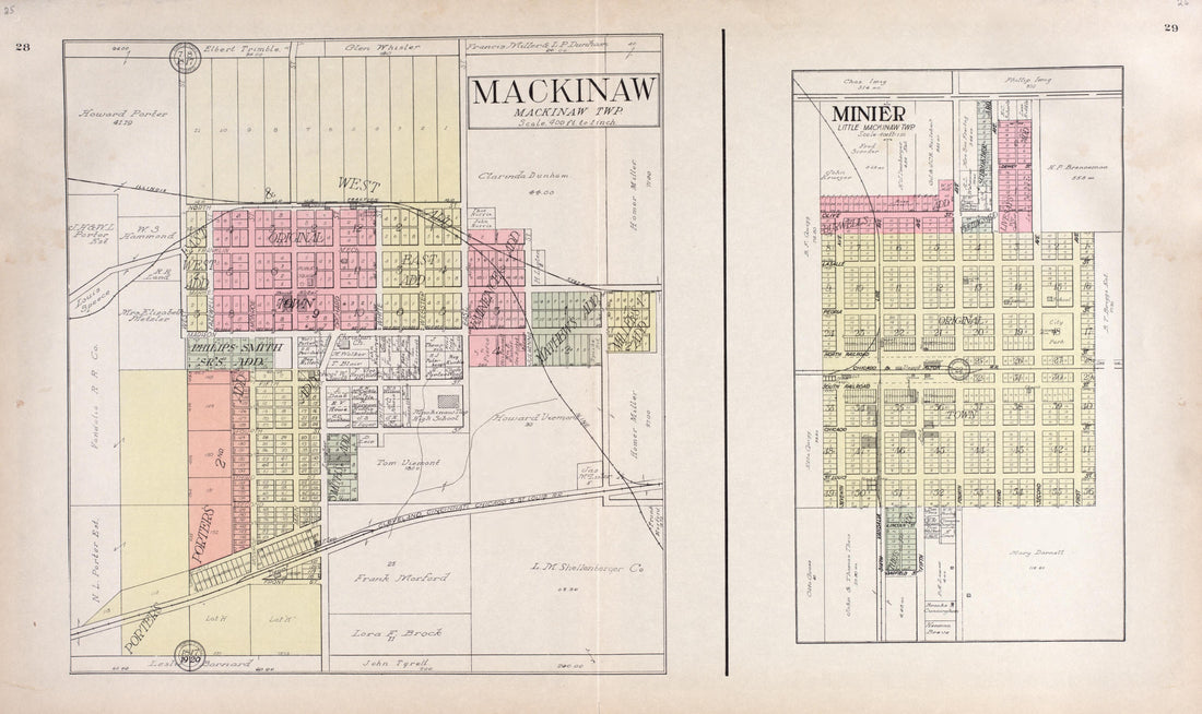 Mackinaw, Minier from Standard Atlas of Tazewell County, Illinois : Including a Plat Book of the Villages, Cities and Townships of the County, Map of the State, United States and World : Patrons Directory, Reference … 1929 by Relic Map Company