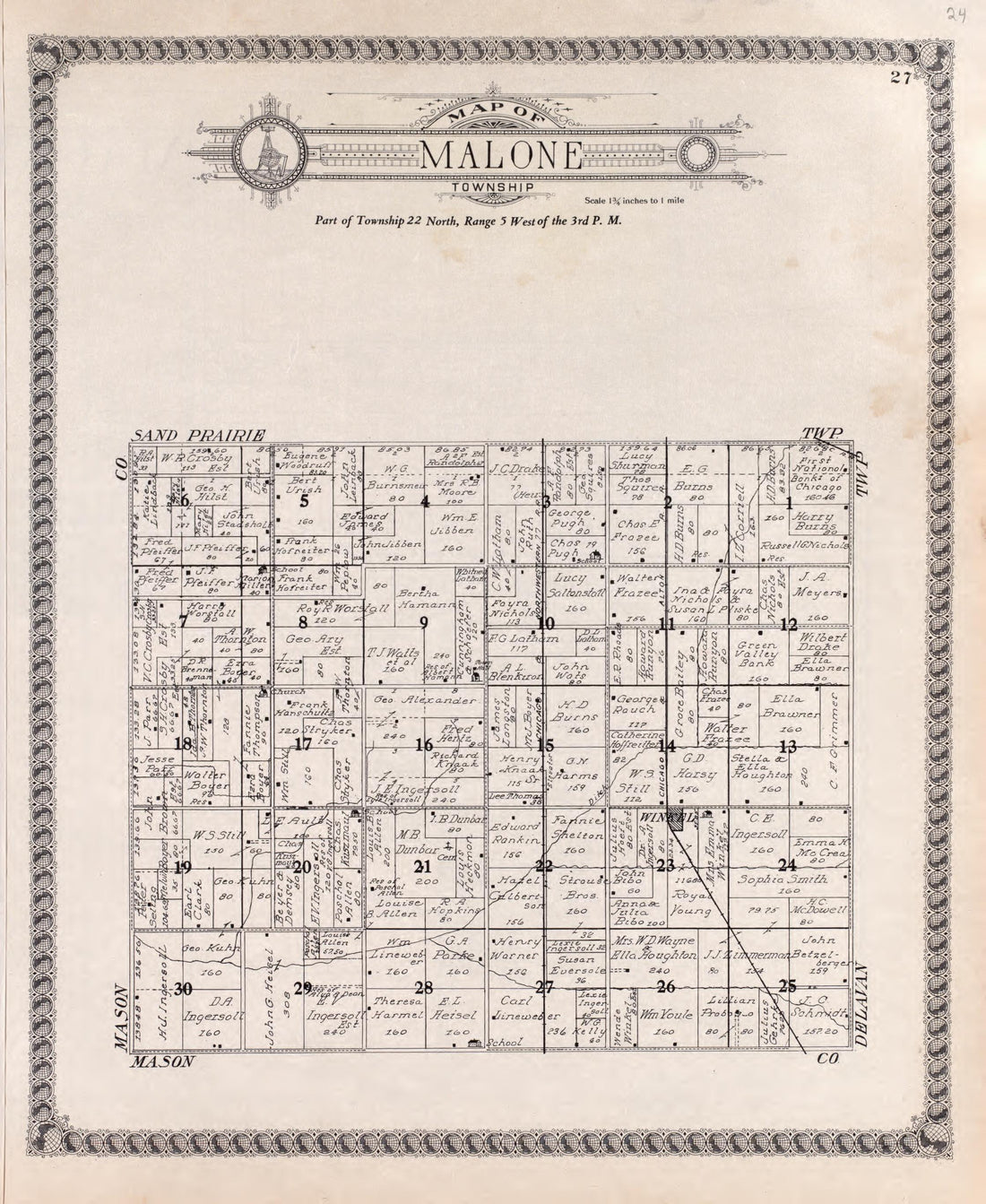 Malone from Standard Atlas of Tazewell County, Illinois : Including a Plat Book of the Villages, Cities and Townships of the County, Map of the State, United States and World : Patrons Directory, Reference … 1929 by Relic Map Company