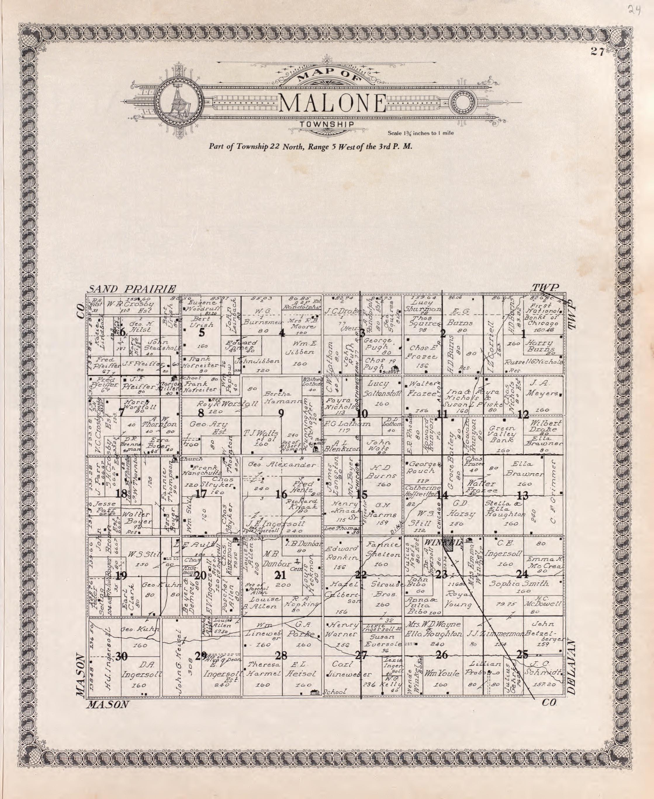 Malone from Standard Atlas of Tazewell County, Illinois : Including a Plat Book of the Villages, Cities and Townships of the County, Map of the State, United States and World : Patrons Directory, Reference … 1929 by Relic Map Company