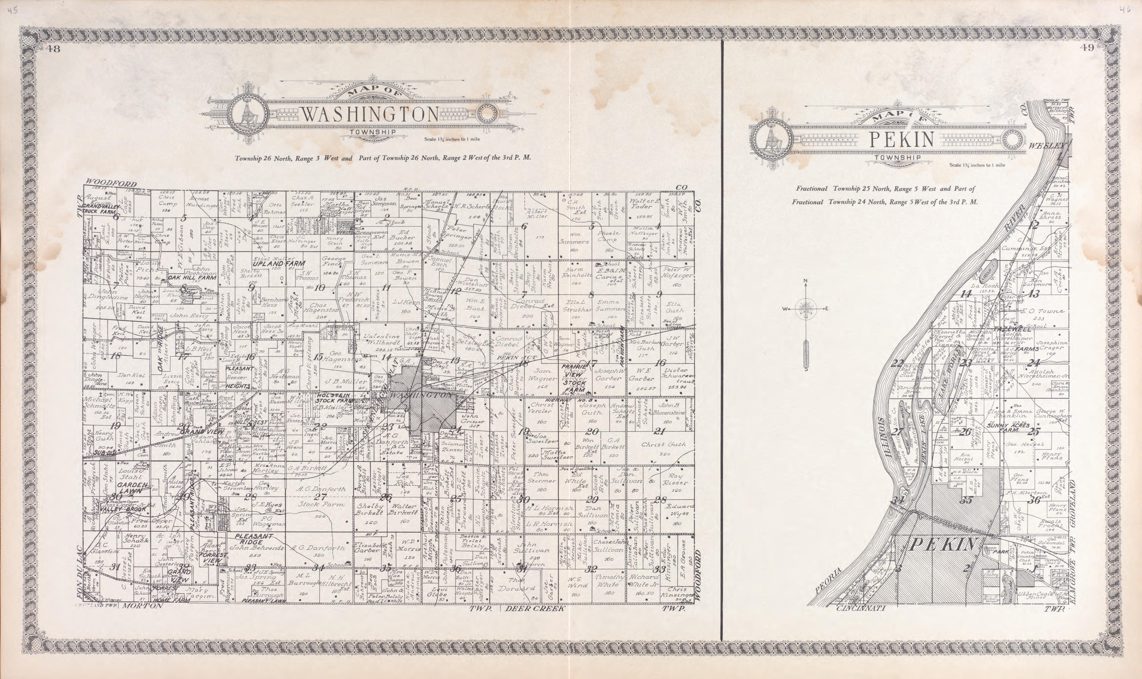 Washington, Pekin from Standard Atlas of Tazewell County, Illinois : Including a Plat Book of the Villages, Cities and Townships of the County, Map of the State, United States and World : Patrons Directory, Reference … 1929 by Relic Map Company