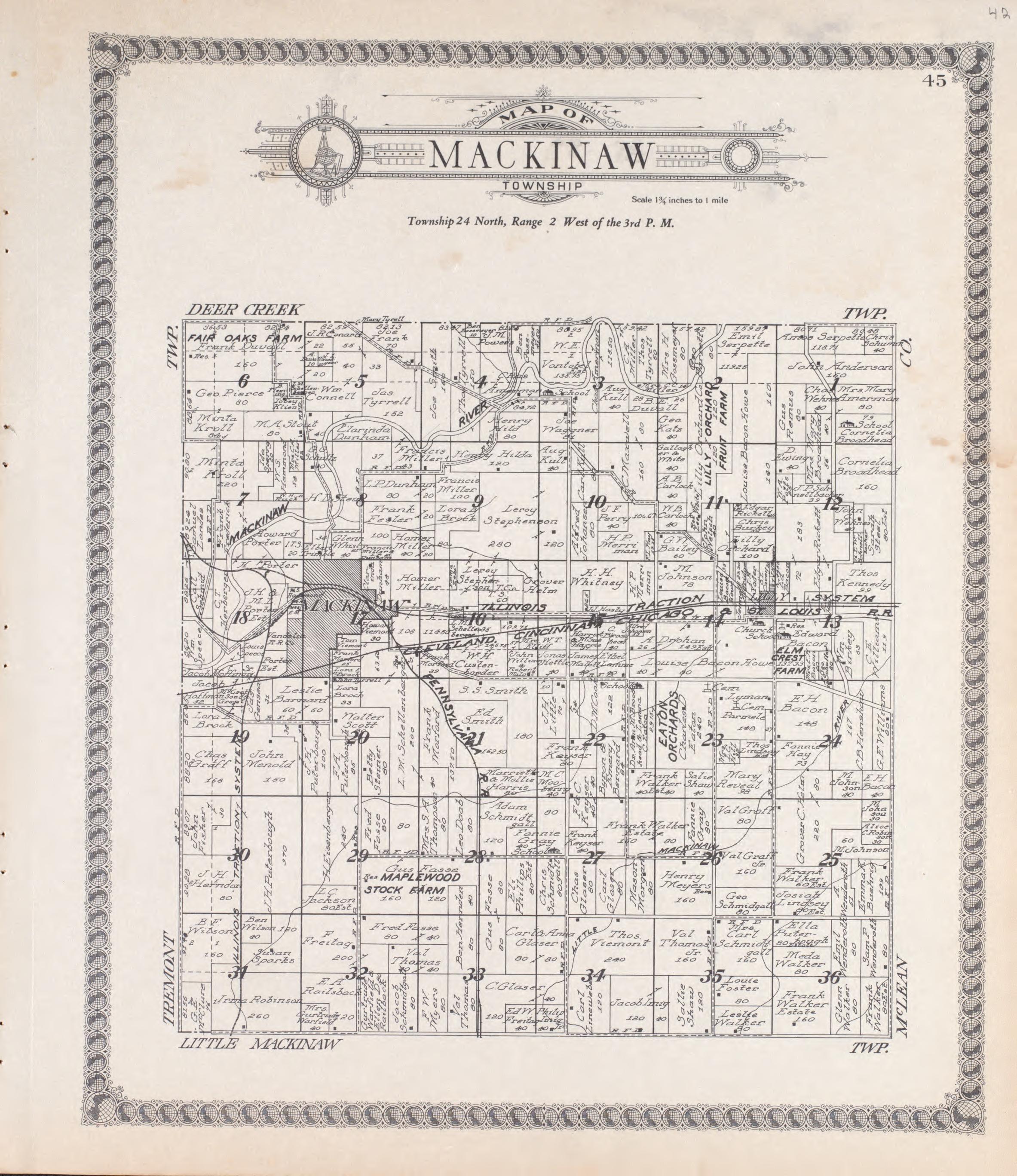 Mackinaw from Standard Atlas of Tazewell County, Illinois : Including a Plat Book of the Villages, Cities and Townships of the County, Map of the State, United States and World : Patrons Directory, Reference … 1929 by Relic Map Company