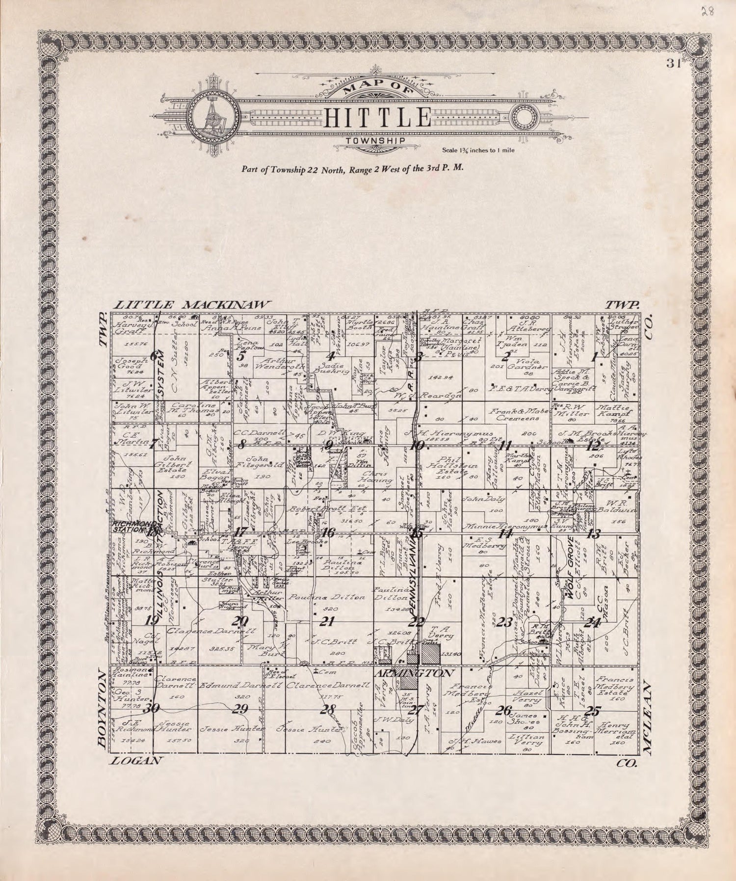 Hittle from Standard Atlas of Tazewell County, Illinois : Including a Plat Book of the Villages, Cities and Townships of the County, Map of the State, United States and World : Patrons Directory, Reference … 1929 by Relic Map Company