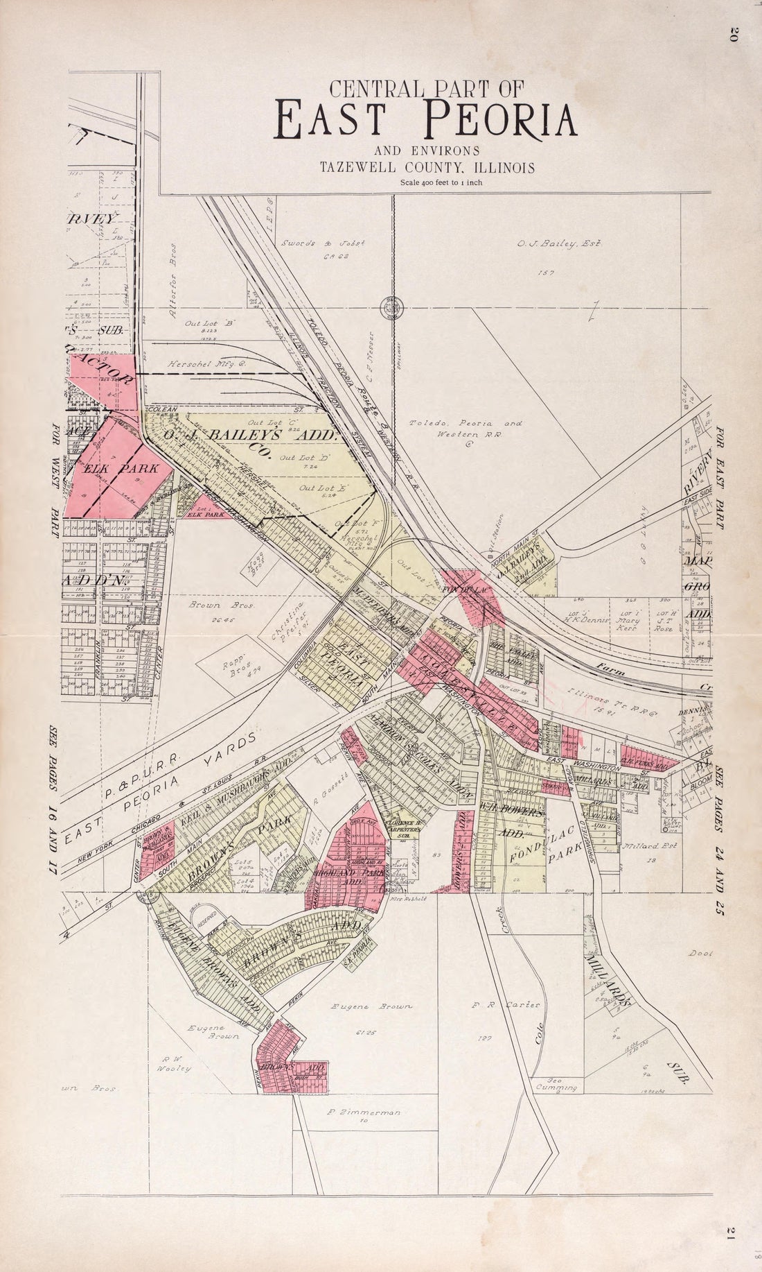 Central Part of East Peoria from Standard Atlas of Tazewell County, Illinois : Including a Plat Book of the Villages, Cities and Townships of the County, Map of the State, United States and World : Patrons Directory, Reference … 1929 by Relic Map Company