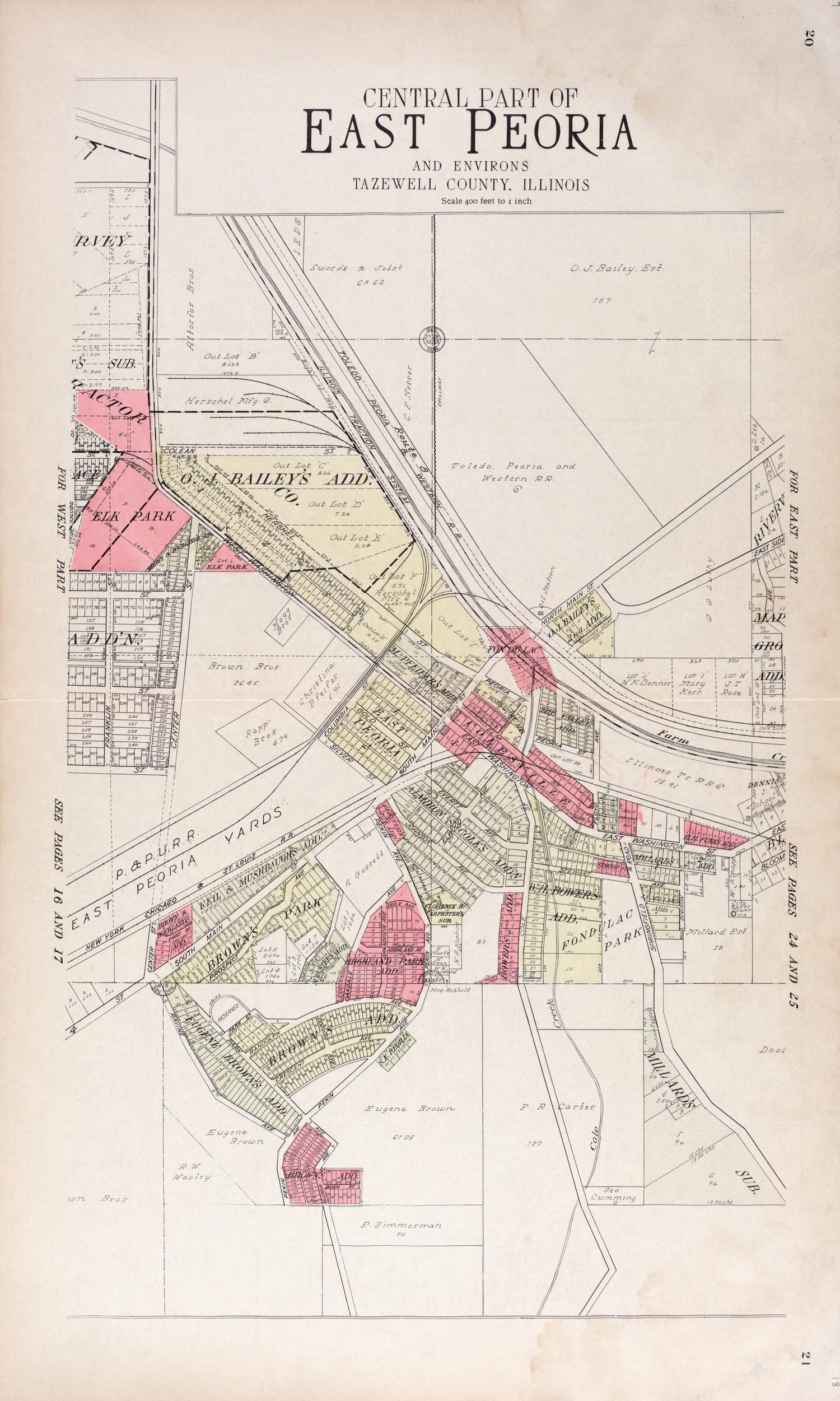 Central Part of East Peoria from Standard Atlas of Tazewell County, Illinois : Including a Plat Book of the Villages, Cities and Townships of the County, Map of the State, United States and World : Patrons Directory, Reference … 1929 by Relic Map Company