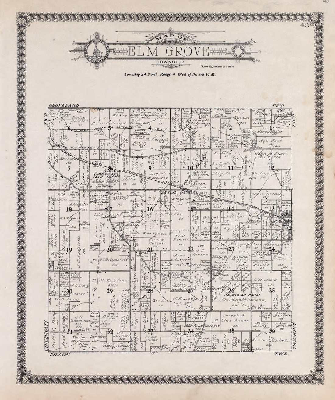 Elm Grove from Standard Atlas of Tazewell County, Illinois : Including a Plat Book of the Villages, Cities and Townships of the County, Map of the State, United States and World : Patrons Directory, Reference … 1929 by Relic Map Company