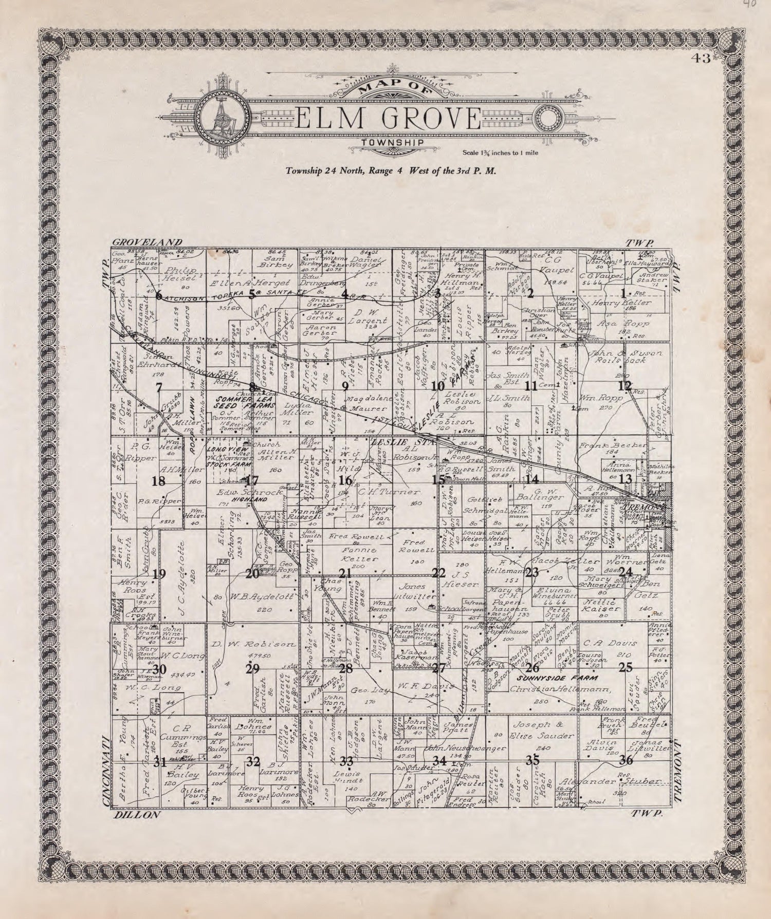 Elm Grove from Standard Atlas of Tazewell County, Illinois : Including a Plat Book of the Villages, Cities and Townships of the County, Map of the State, United States and World : Patrons Directory, Reference … 1929 by Relic Map Company