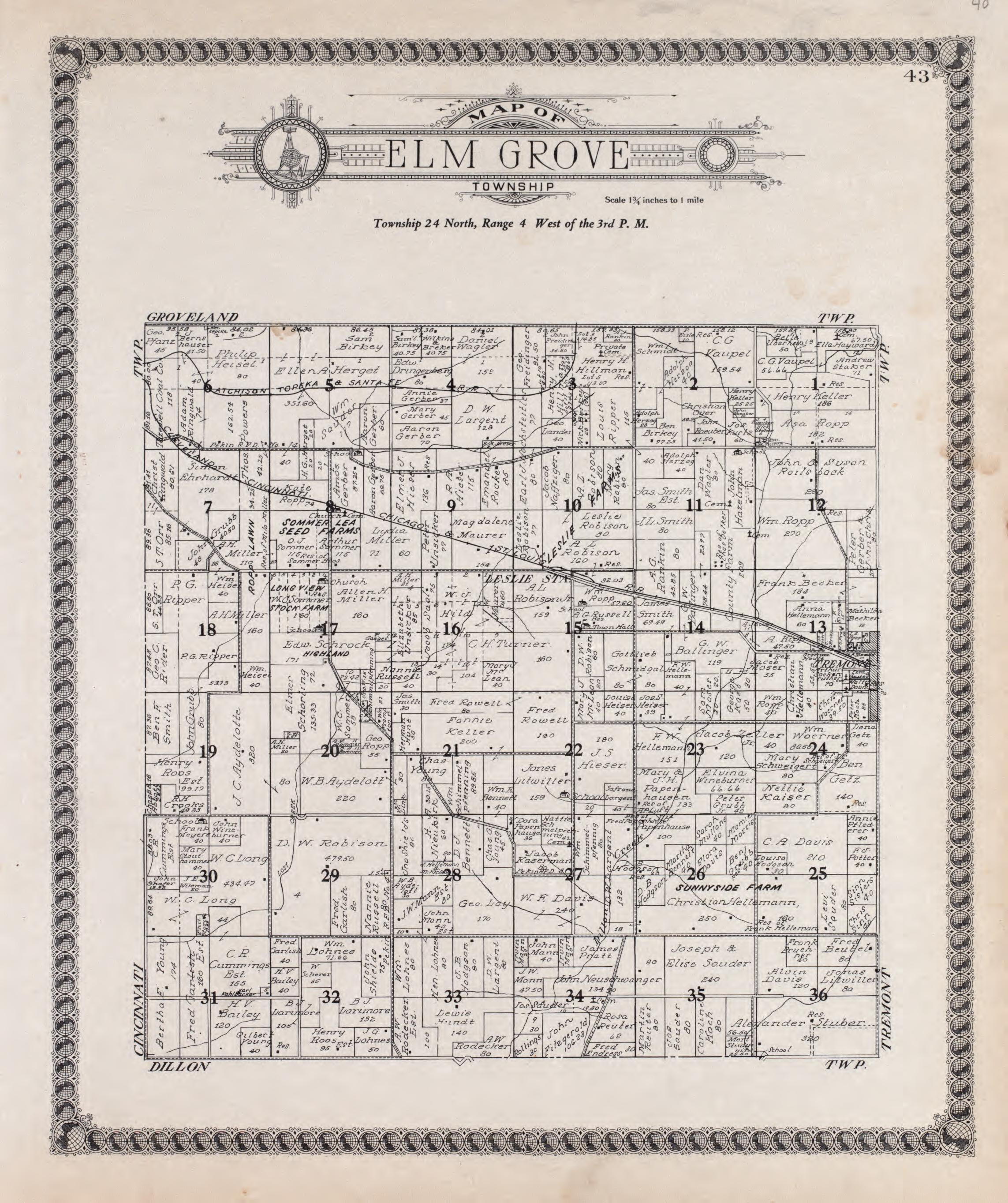 Elm Grove from Standard Atlas of Tazewell County, Illinois : Including a Plat Book of the Villages, Cities and Townships of the County, Map of the State, United States and World : Patrons Directory, Reference … 1929 by Relic Map Company