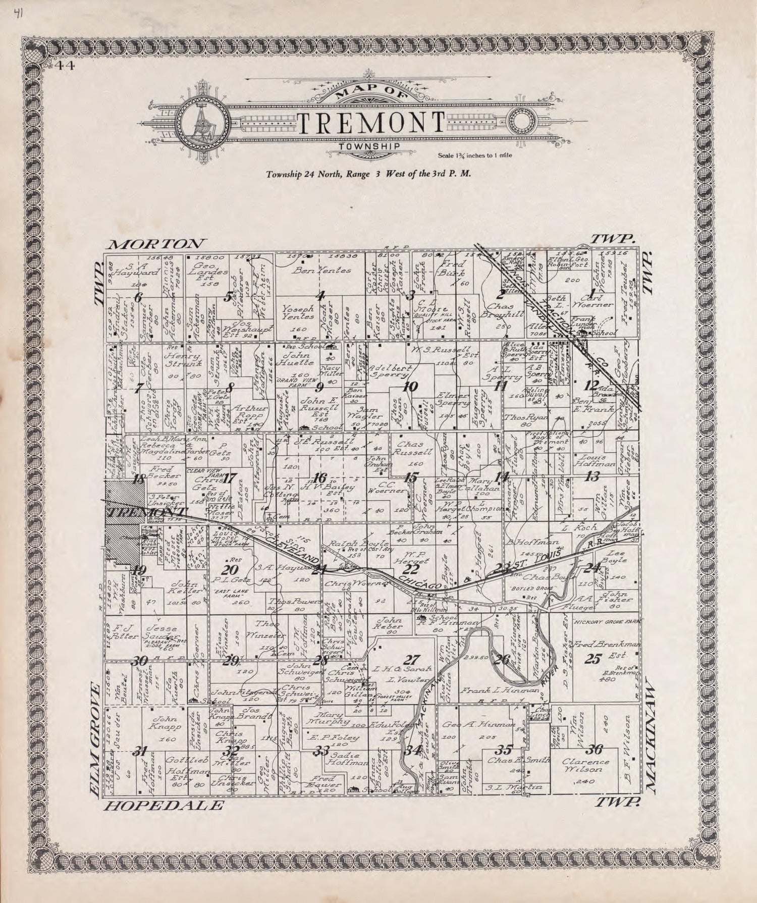 Tremont from Standard Atlas of Tazewell County, Illinois : Including a Plat Book of the Villages, Cities and Townships of the County, Map of the State, United States and World : Patrons Directory, Reference … 1929 by Relic Map Company