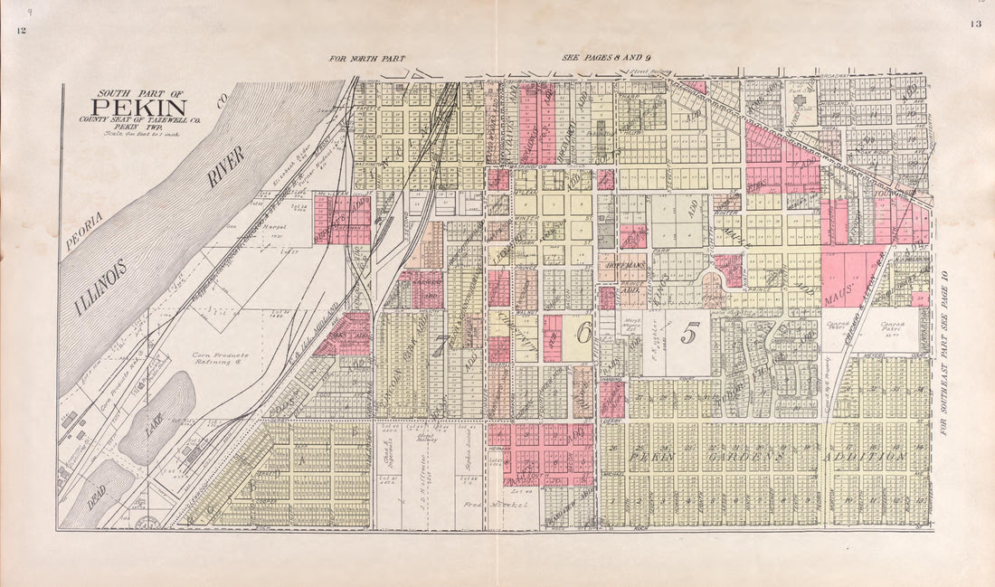 South Part of Pekin from Standard Atlas of Tazewell County, Illinois : Including a Plat Book of the Villages, Cities and Townships of the County, Map of the State, United States and World : Patrons Directory, Reference … 1929 by Relic Map Company
