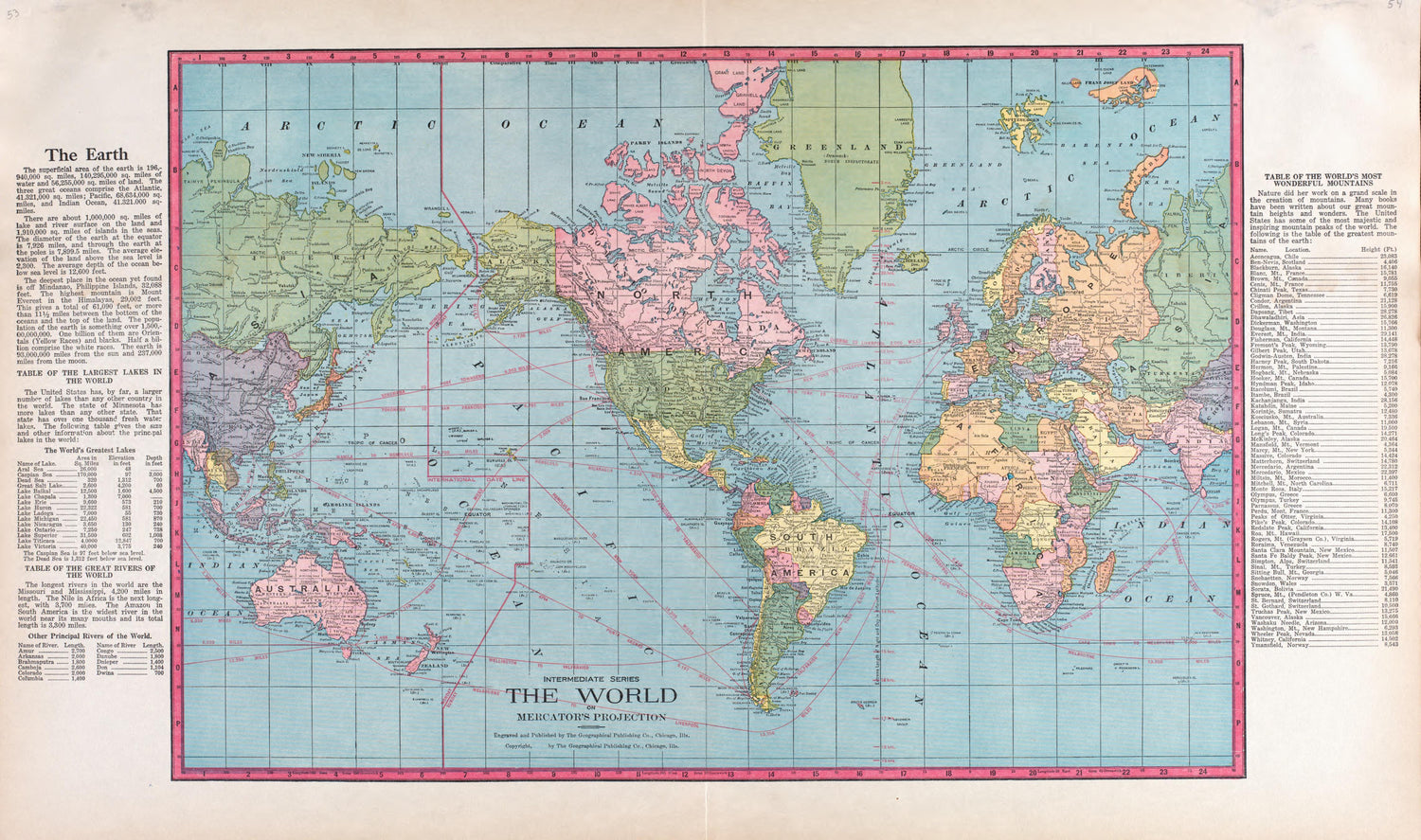 World from Standard Atlas of Tazewell County, Illinois : Including a Plat Book of the Villages, Cities and Townships of the County, Map of the State, United States and World : Patrons Directory, Reference … 1929 by Relic Map Company