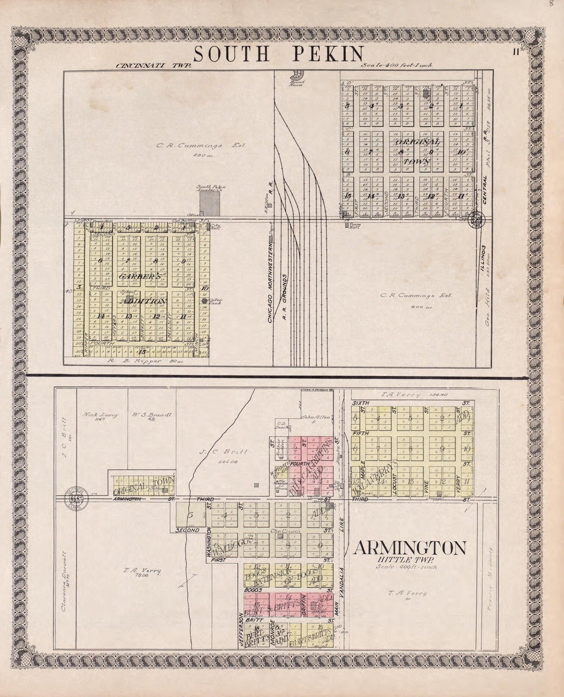 South Pekin, Armington from Standard Atlas of Tazewell County, Illinois : Including a Plat Book of the Villages, Cities and Townships of the County, Map of the State, United States and World : Patrons Directory, Reference … 1929 by Relic Map Company