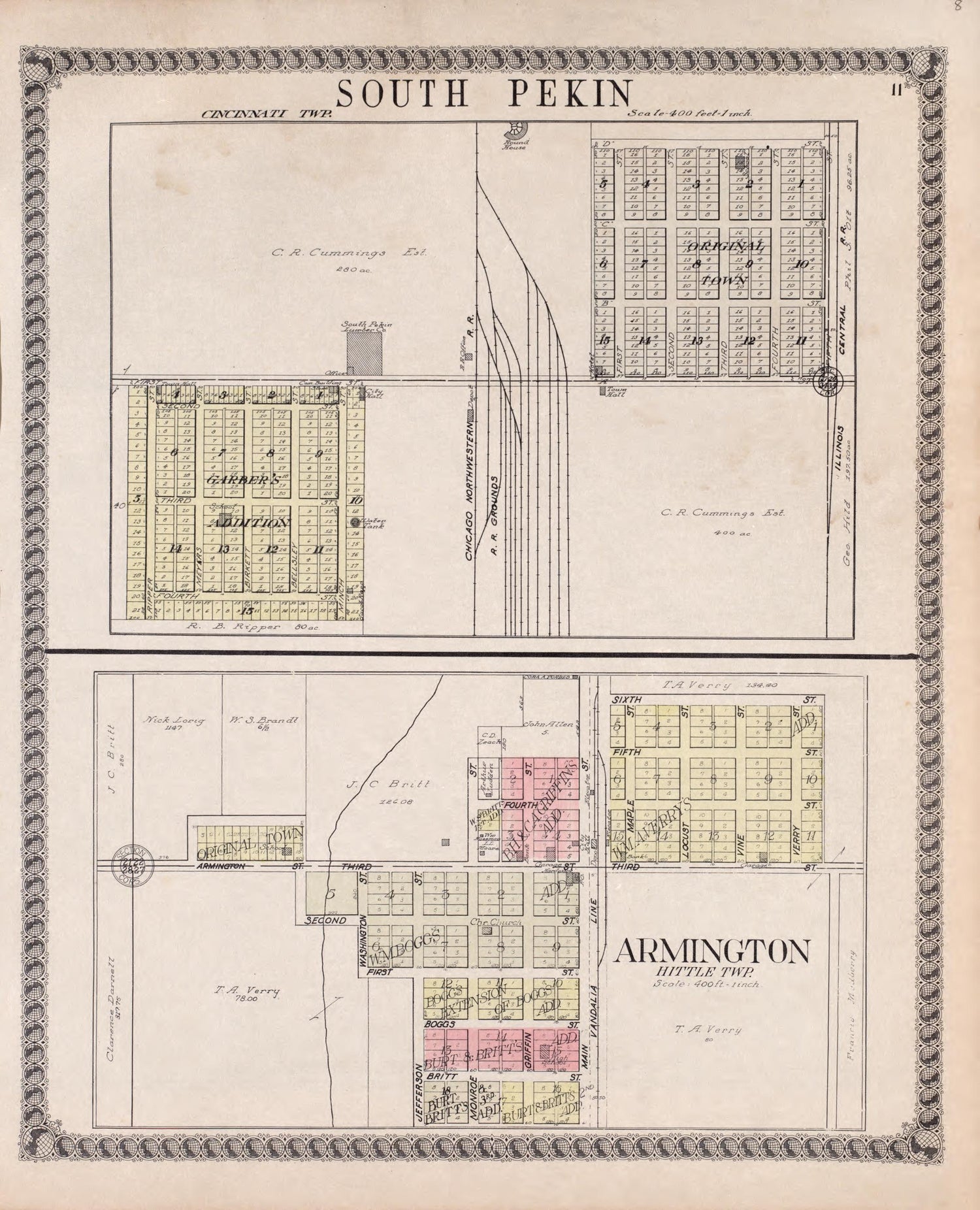 South Pekin, Armington from Standard Atlas of Tazewell County, Illinois : Including a Plat Book of the Villages, Cities and Townships of the County, Map of the State, United States and World : Patrons Directory, Reference … 1929 by Relic Map Company