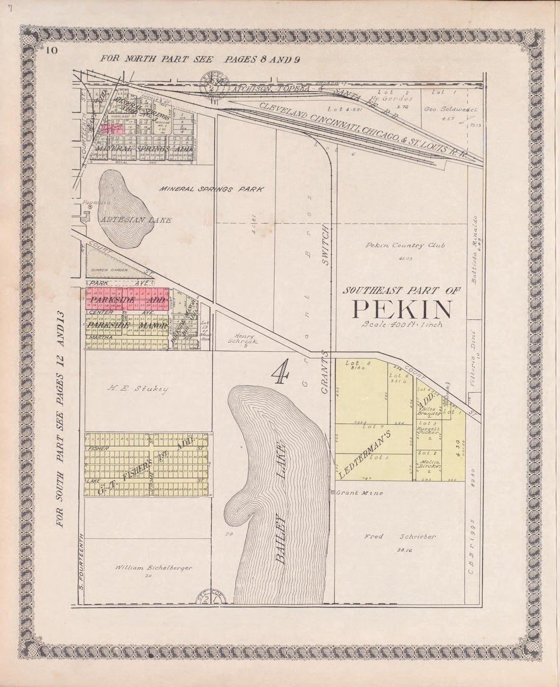 Southeast Part of Pekin from Standard Atlas of Tazewell County, Illinois : Including a Plat Book of the Villages, Cities and Townships of the County, Map of the State, United States and World : Patrons Directory, Reference … 1929 by Relic Map Company