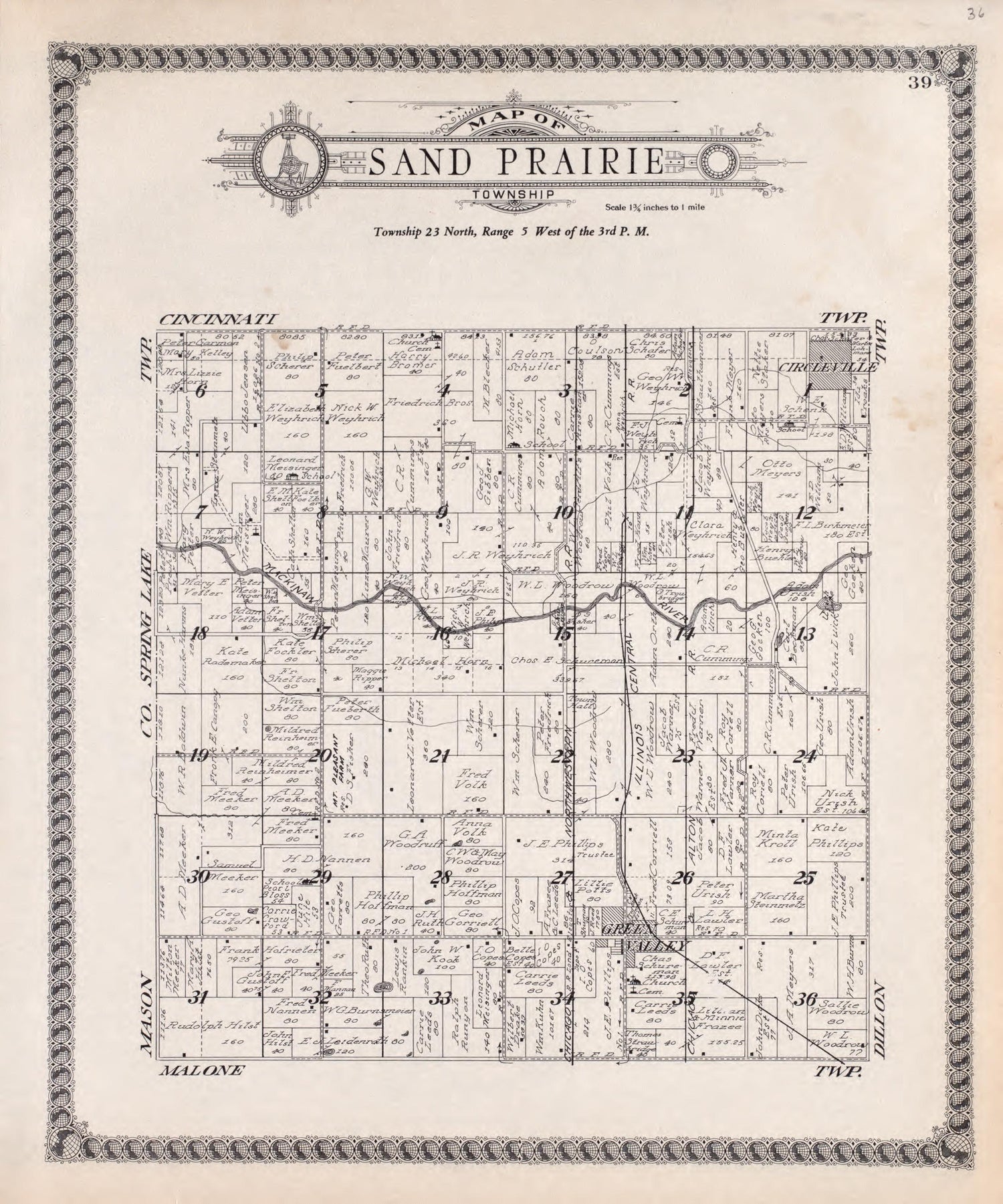 Sand Prairie from Standard Atlas of Tazewell County, Illinois : Including a Plat Book of the Villages, Cities and Townships of the County, Map of the State, United States and World : Patrons Directory, Reference … 1929 by Relic Map Company