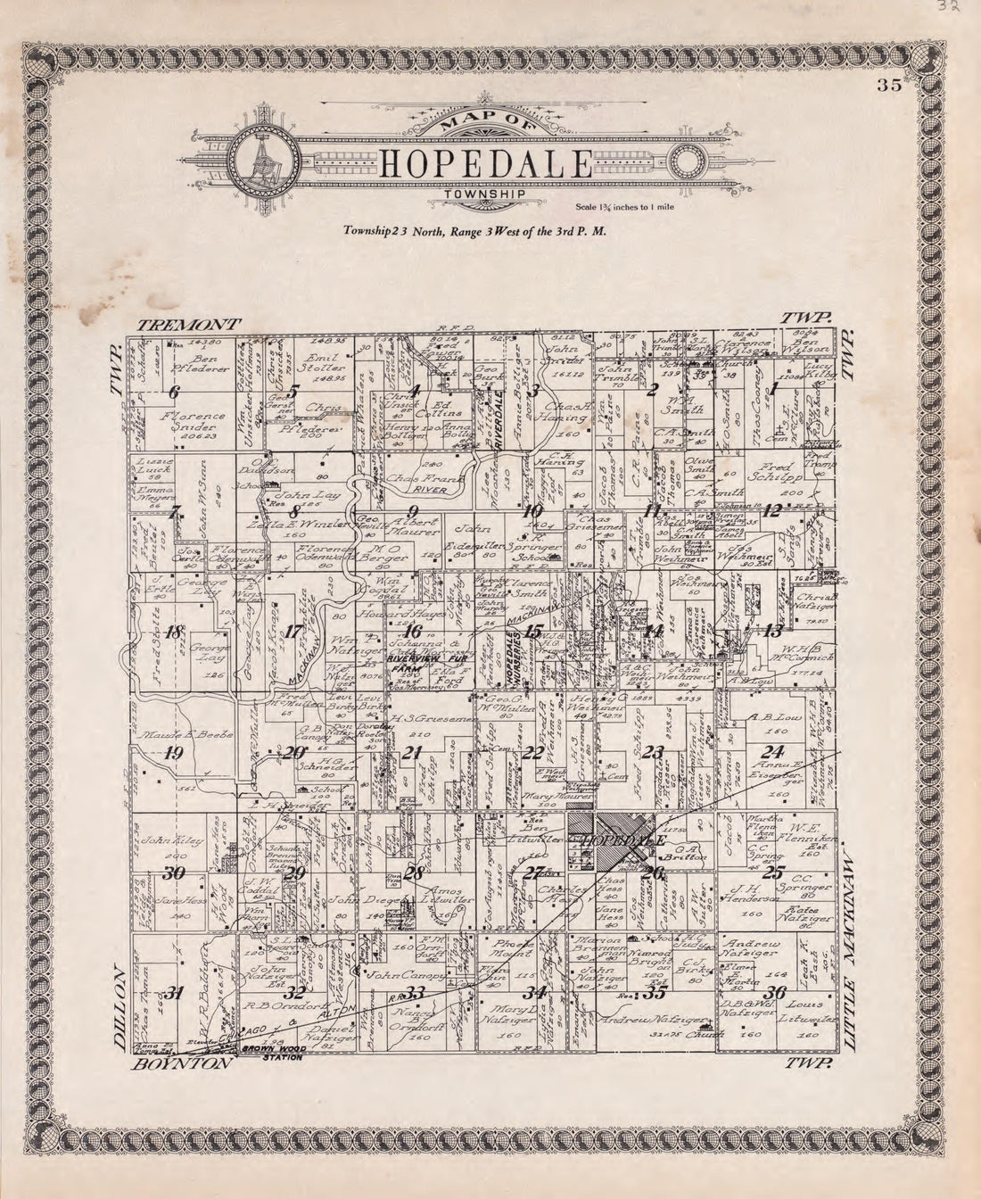 Hopedale from Standard Atlas of Tazewell County, Illinois : Including a Plat Book of the Villages, Cities and Townships of the County, Map of the State, United States and World : Patrons Directory, Reference … 1929 by Relic Map Company