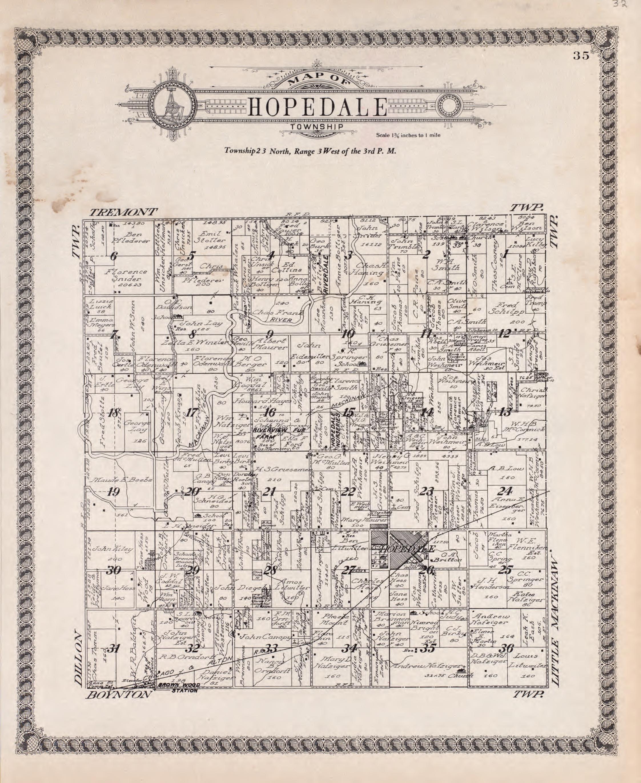 Hopedale from Standard Atlas of Tazewell County, Illinois : Including a Plat Book of the Villages, Cities and Townships of the County, Map of the State, United States and World : Patrons Directory, Reference … 1929 by Relic Map Company