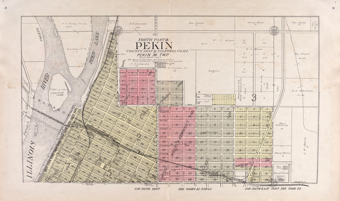 North Part, Pekin from Standard Atlas of Tazewell County, Illinois : Including a Plat Book of the Villages, Cities and Townships of the County, Map of the State, United States and World : Patrons Directory, Reference … 1929 by Relic Map Company