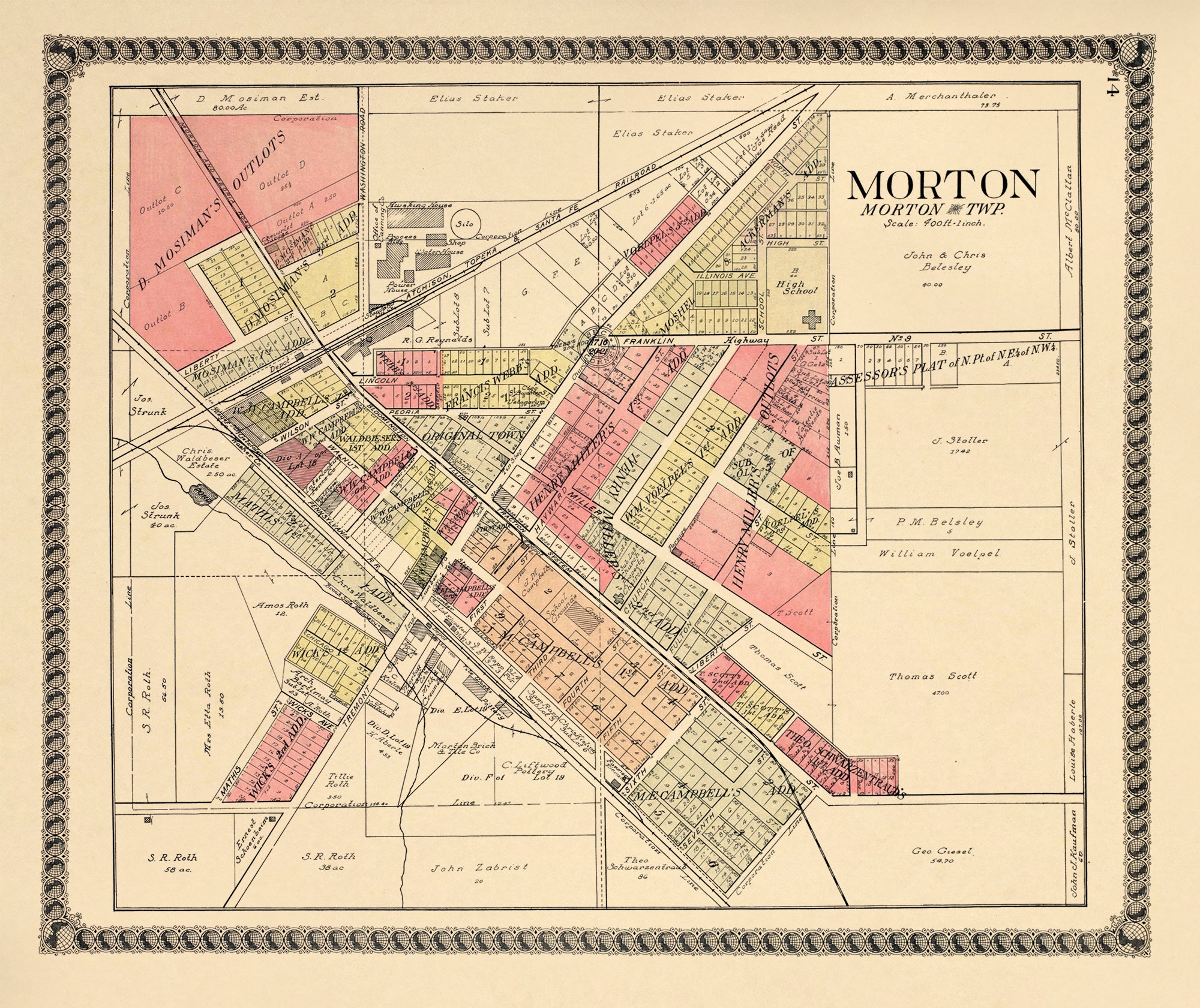 Morton from Standard Atlas of Tazewell County, Illinois : Including a Plat Book of the Villages, Cities and Townships of the County, Map of the State, United States and World : Patrons Directory, Reference … 1929 by Relic Map Company