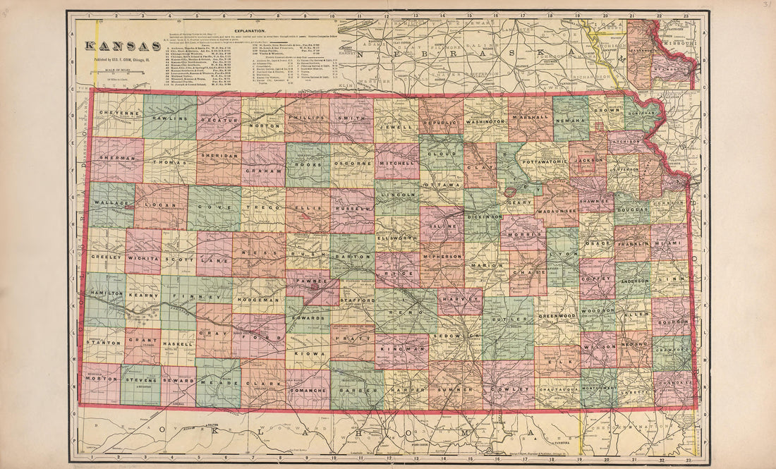 Kansas from Standard Atlas of Hodgeman County, Kansas : Including a Plat Book of the Villages, Cities and Townships of the County, Map of the State, United States and World, Patrons Directory, Reference Business … 1907 by Relic Map Company